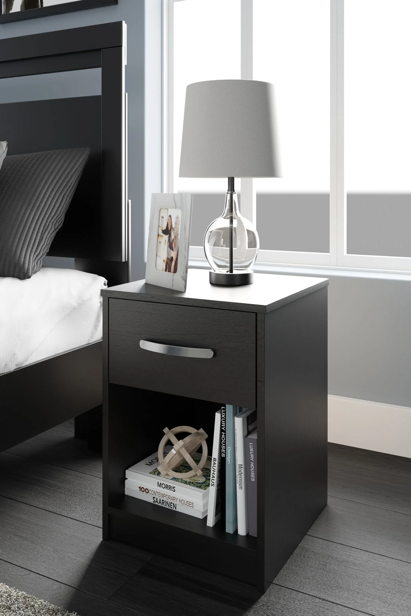Finch - Black - One Drawer Night Stand - 23" Height - Image 2