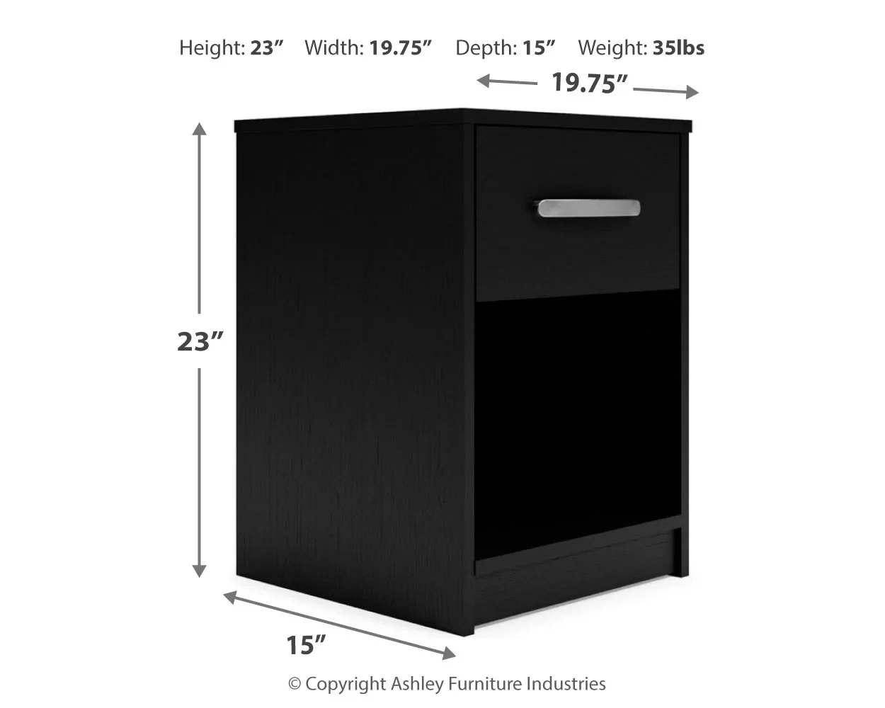 Finch - Black - One Drawer Night Stand - 23" Height - Image 4