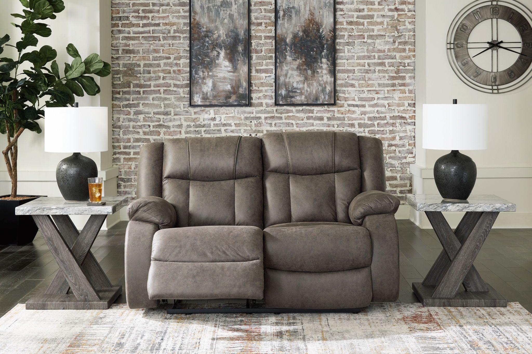 First Base - Gunmetal - Reclining Loveseat - Image 6