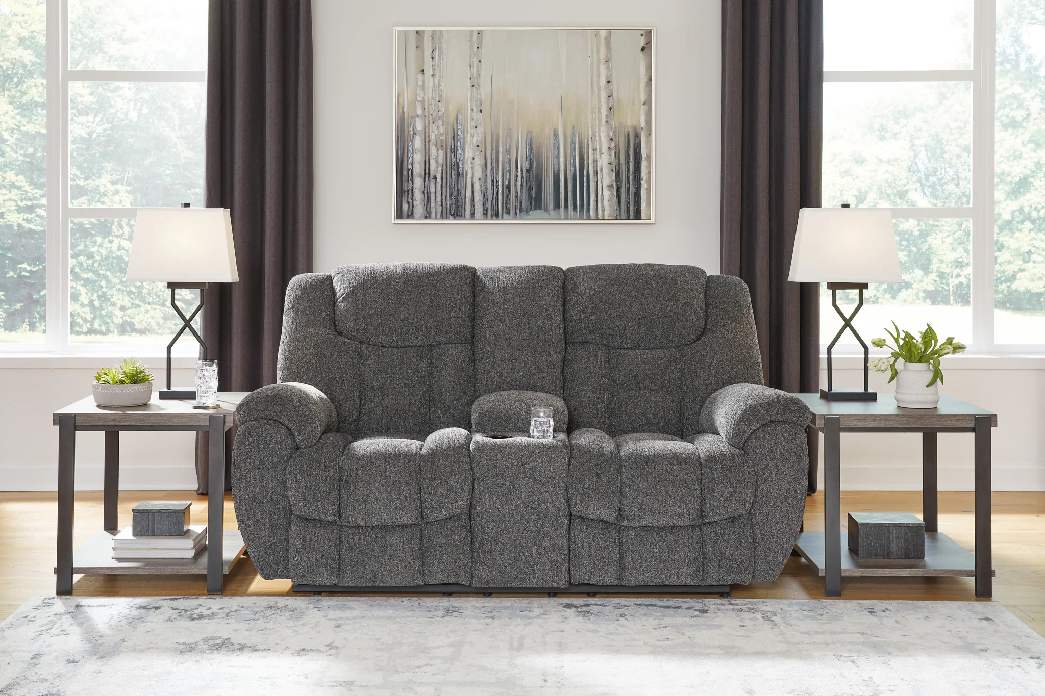 Foreside - Charcoal - Dbl Reclining Loveseat with Console - Image 2