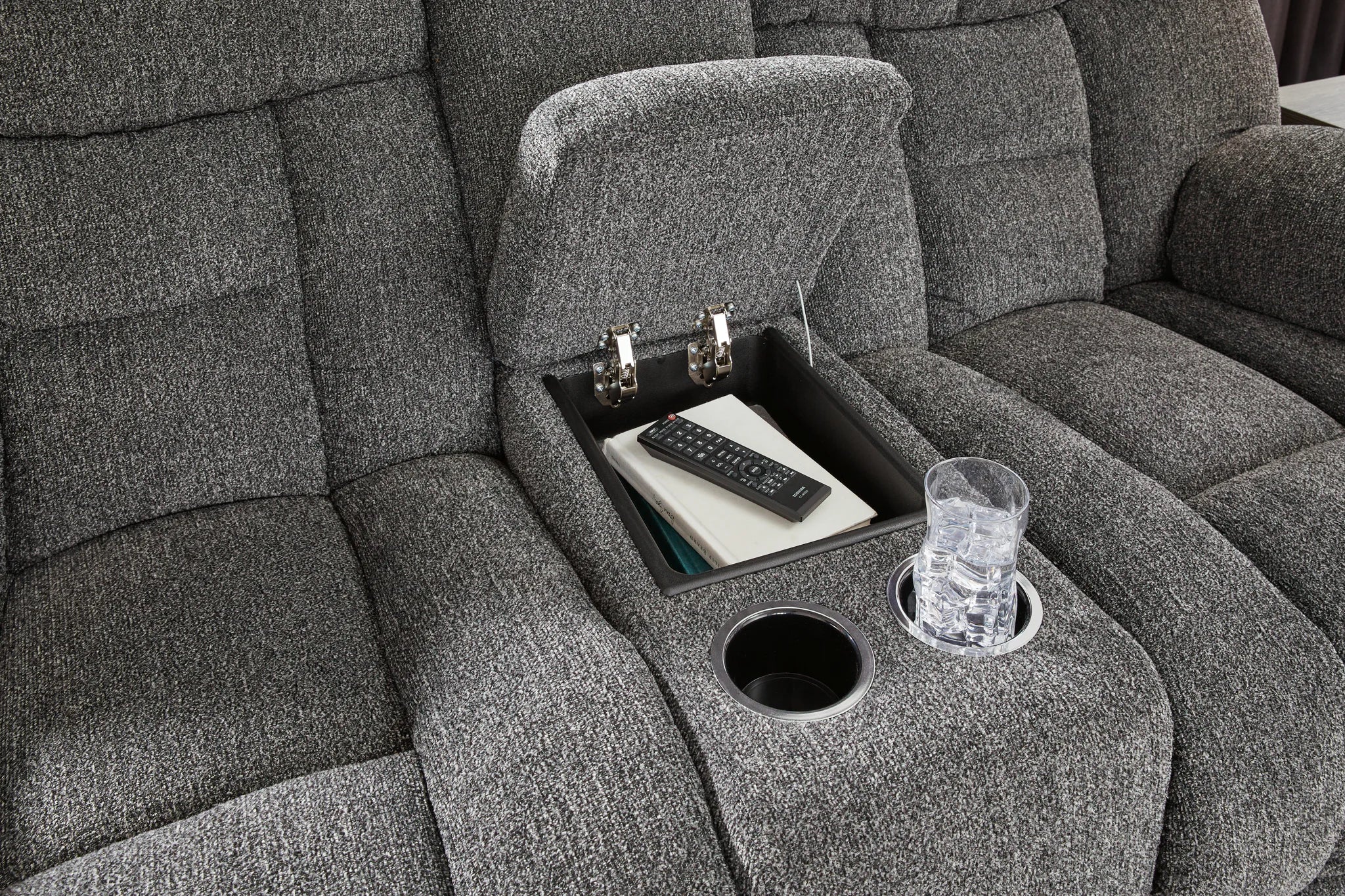 Foreside - Charcoal - Dbl Reclining Loveseat with Console - Image 7