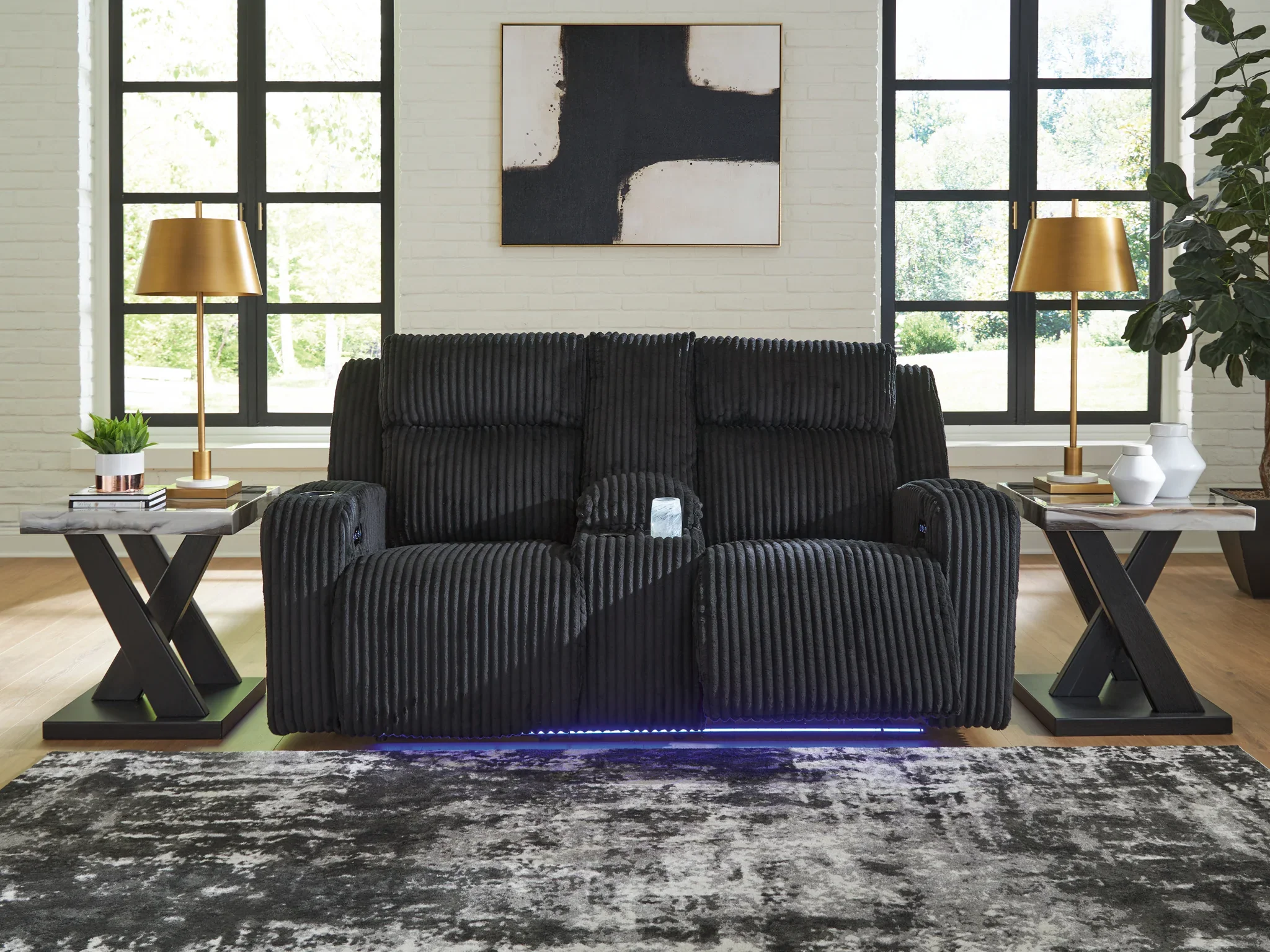 Forest Lake - Black - Power Reclining Loveseat With Console / Adj Headrest - Image 2