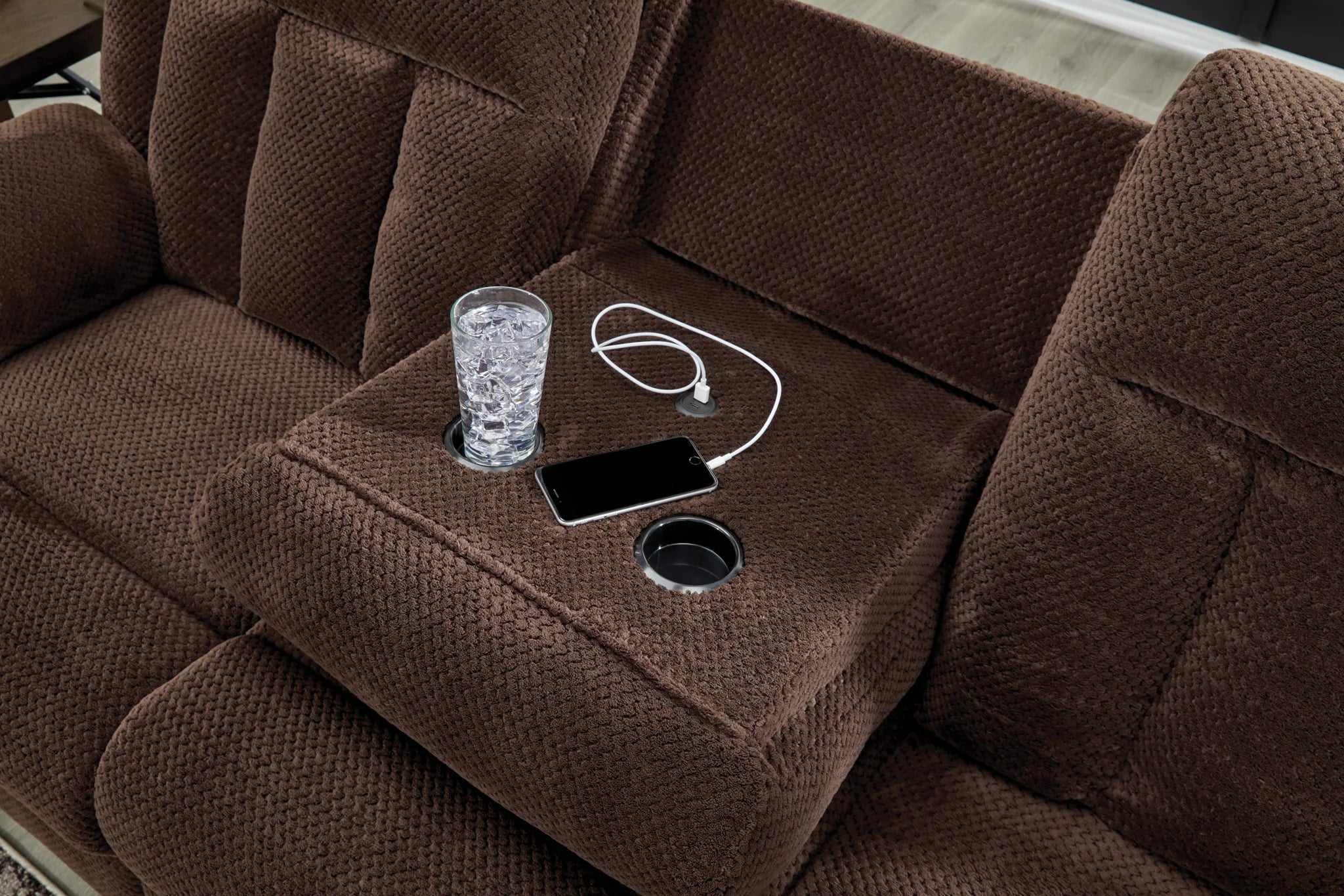 Free Wake - Chocolate - Reclining Power Sofa With Drop Down Table - Image 3