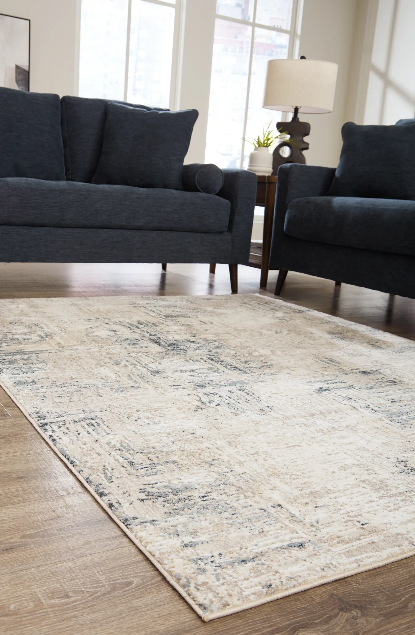 Gentor - Blue / Ivory - Medium Rug - 5' x 7' - Image 3