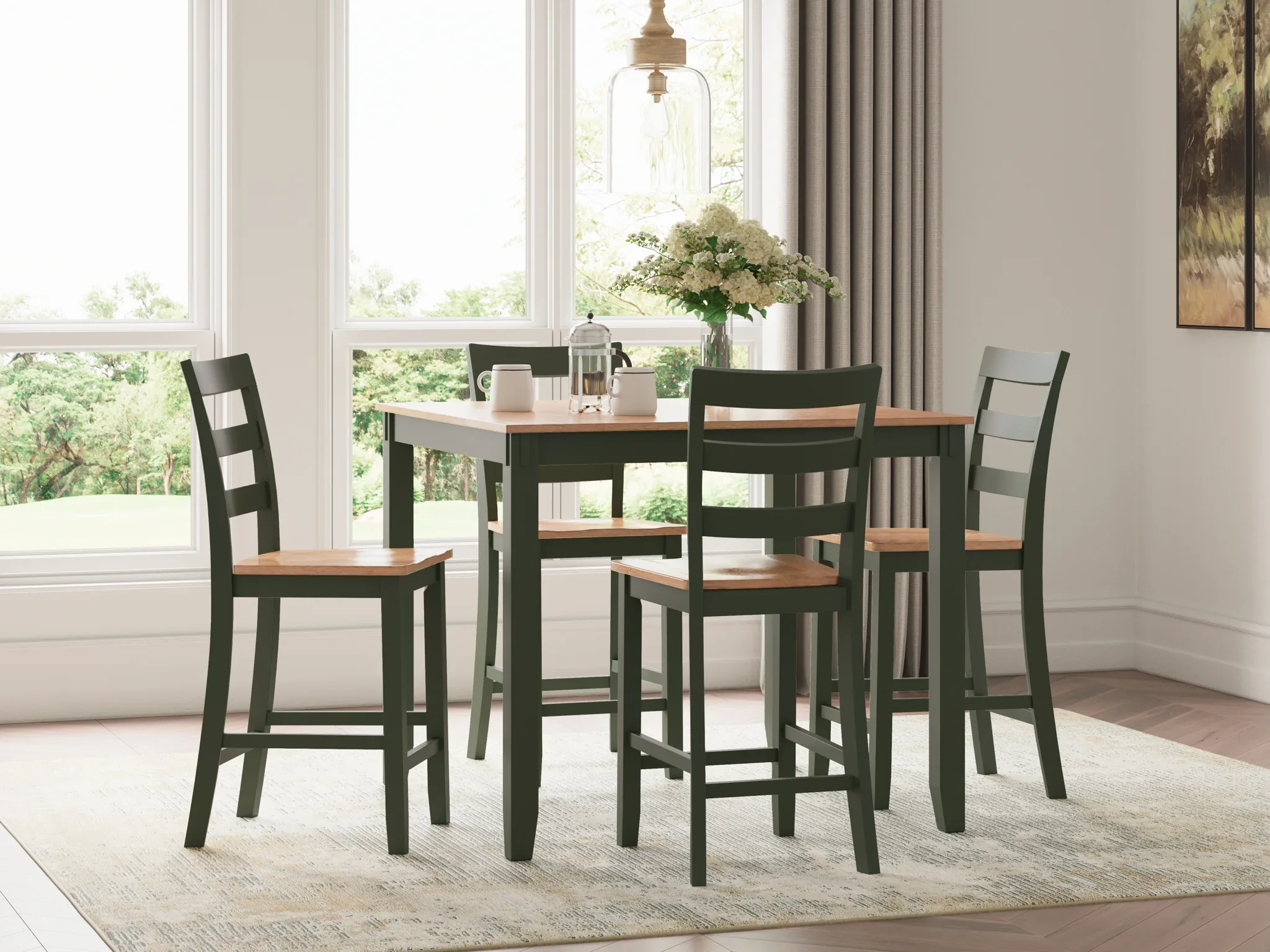 Gesthaven - Natural / Green - Dining Room Counter Table Set (Set of 5) - Image 2