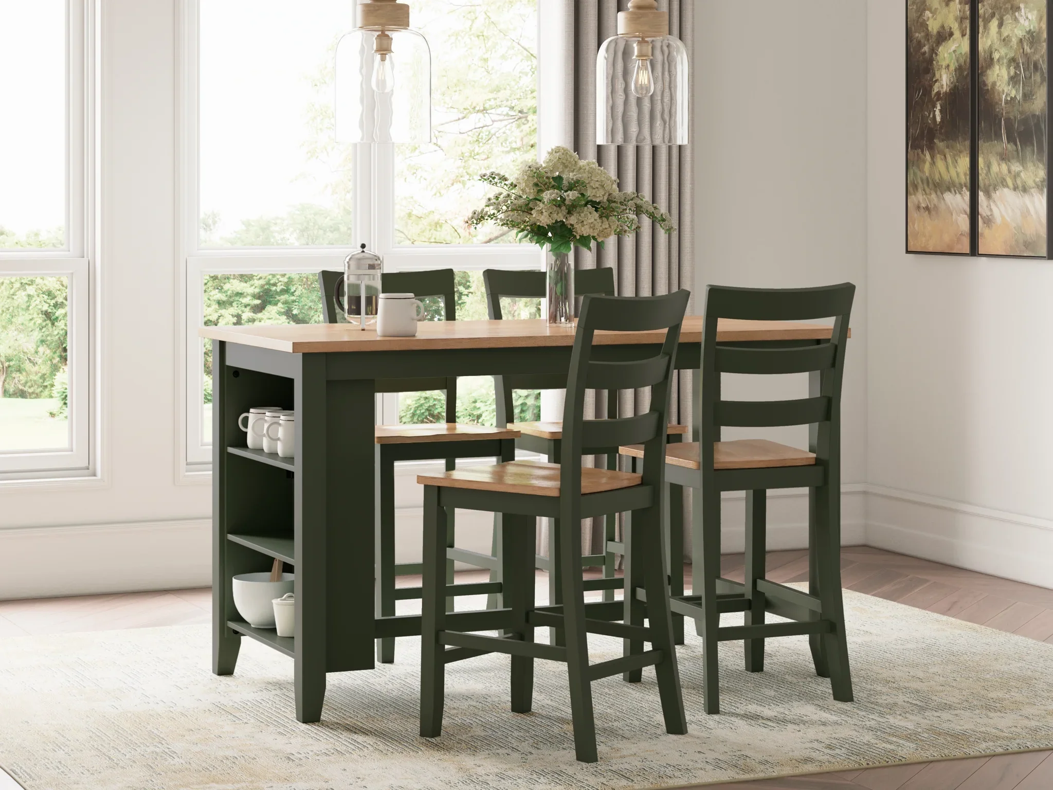 Gesthaven - Natural / Green - Rectangular Dining Room Counter Table - Image 10