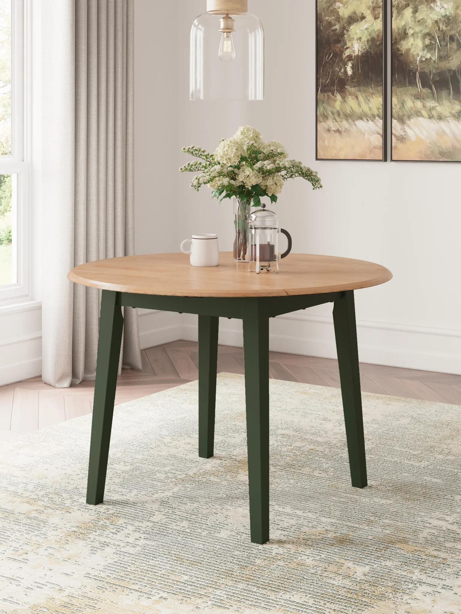 Gesthaven - Natural / Green - Round Dining Room Drop Leaf Table - Image 2