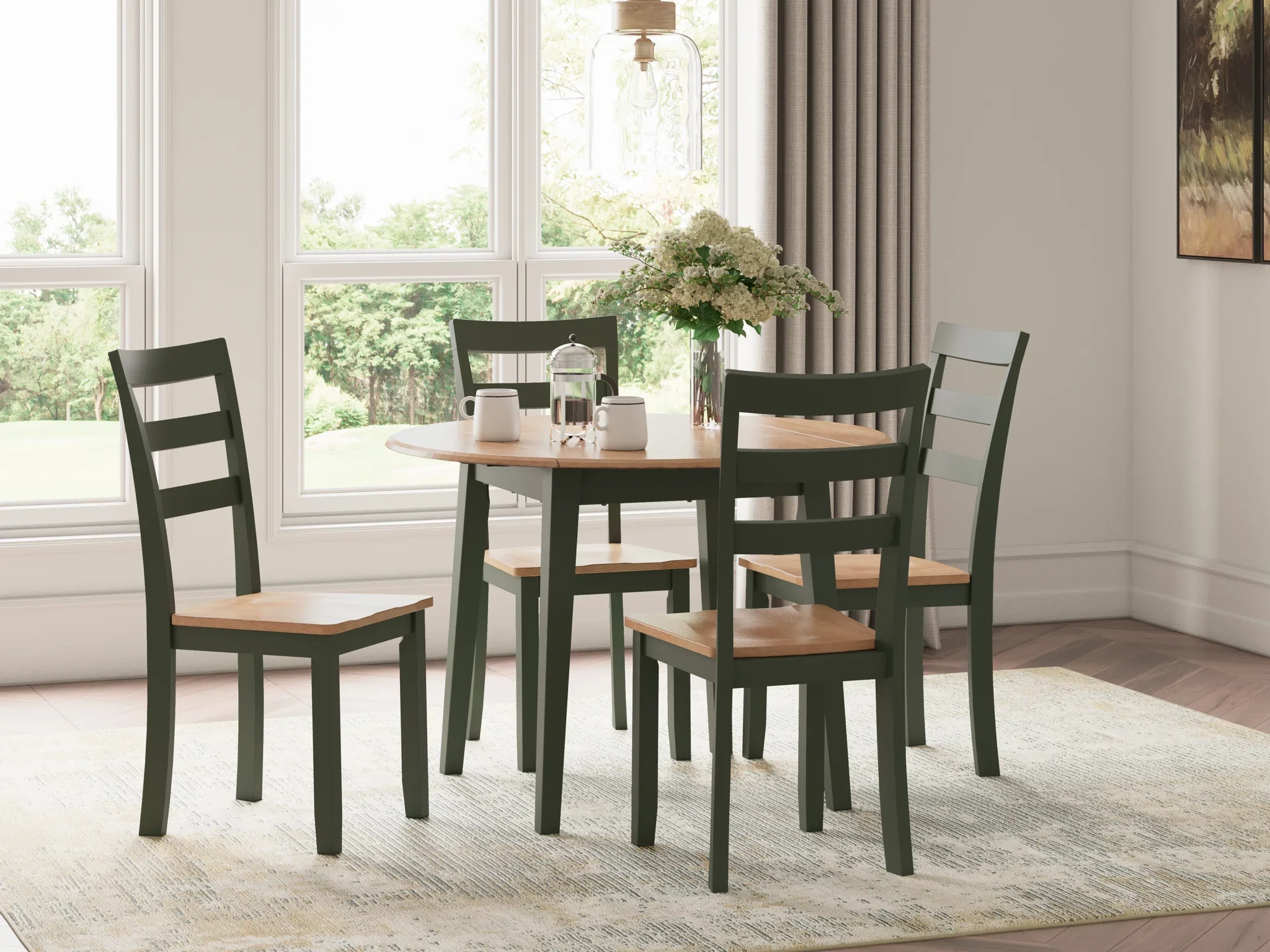Gesthaven - Natural / Green - Round Dining Room Drop Leaf Table - Image 7