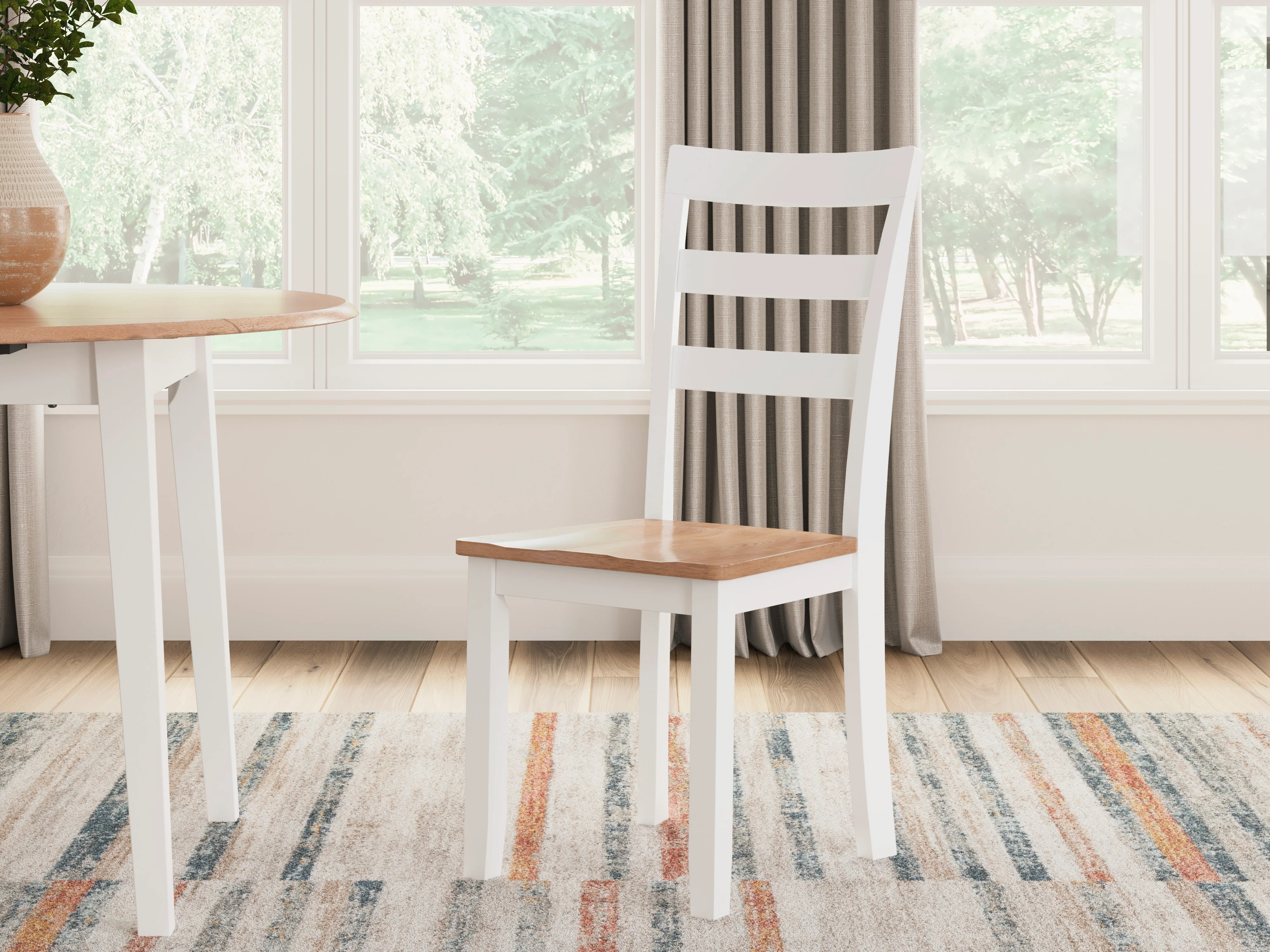 Gesthaven - Natural / White - 3 Pc. - Round Dining Room Drop Leaf Table, 2 Side Chairs - Image 3