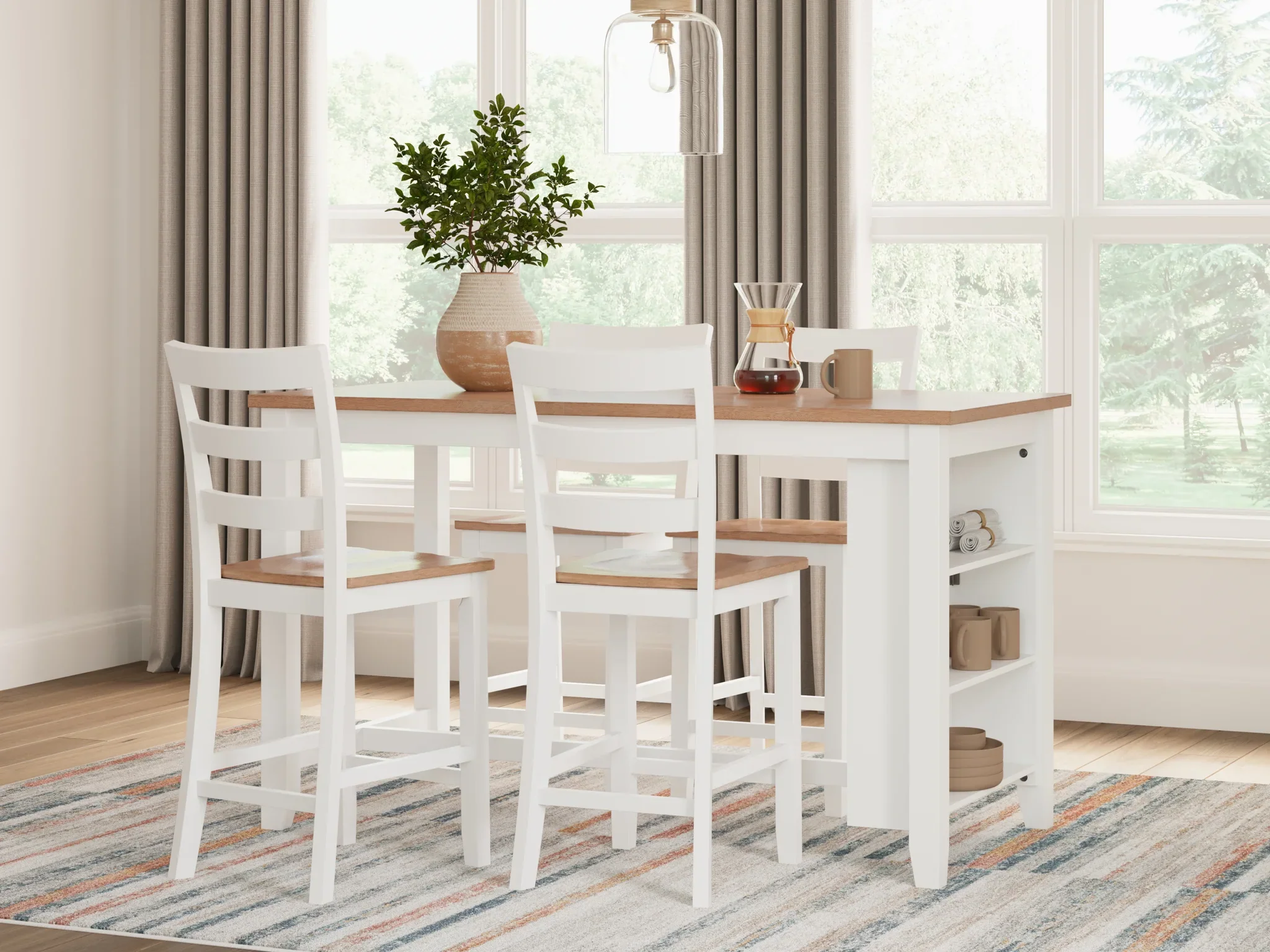 Gesthaven - Natural / White - 5 Pc. - Rectangular Dining Room Counter Table, 4 Barstools