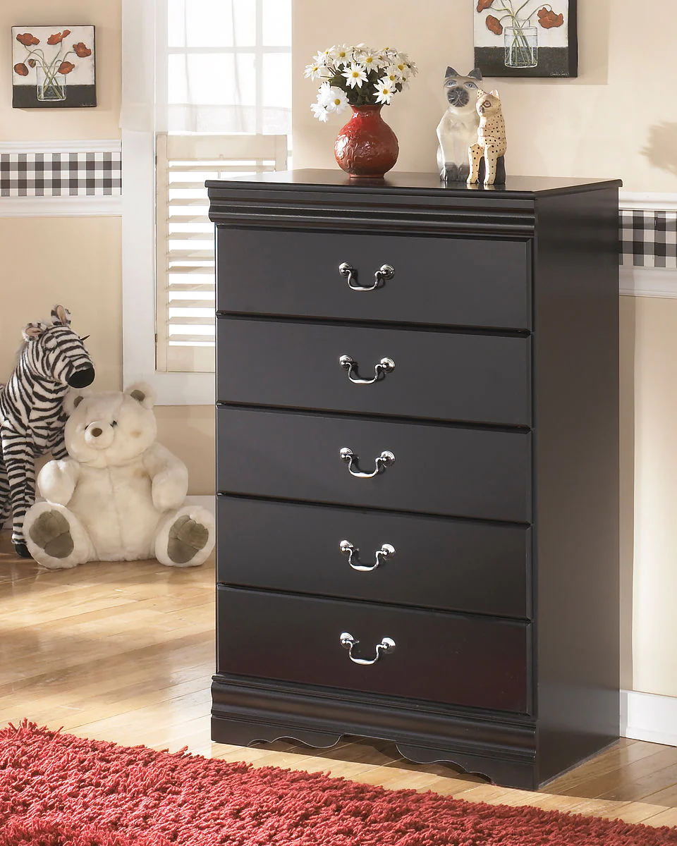 Huey - Black - Five Drawer Chest - Image 2