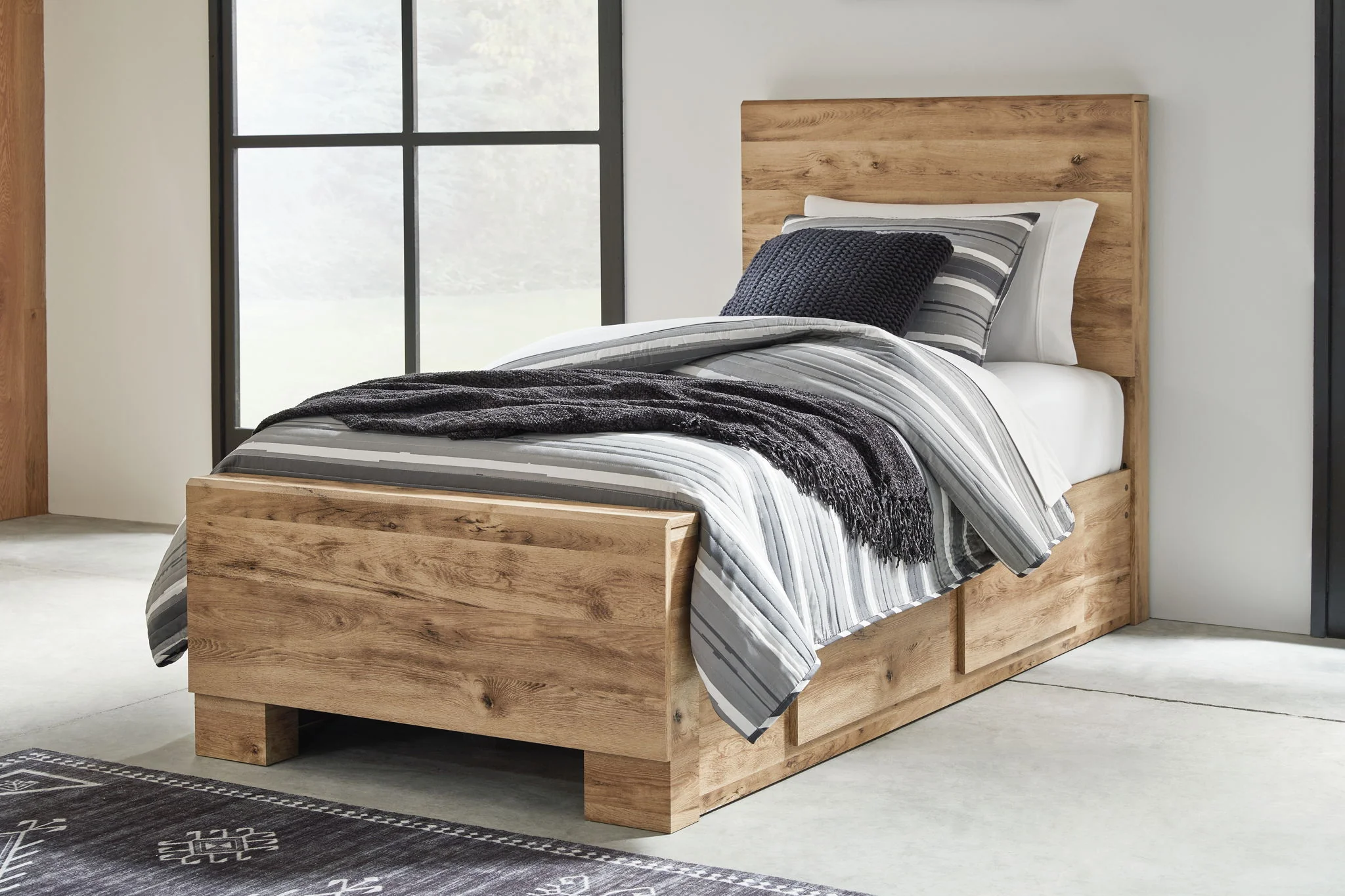 Hyanna - Tan - Twin Panel Bed With 1 Side Storage - Image 2