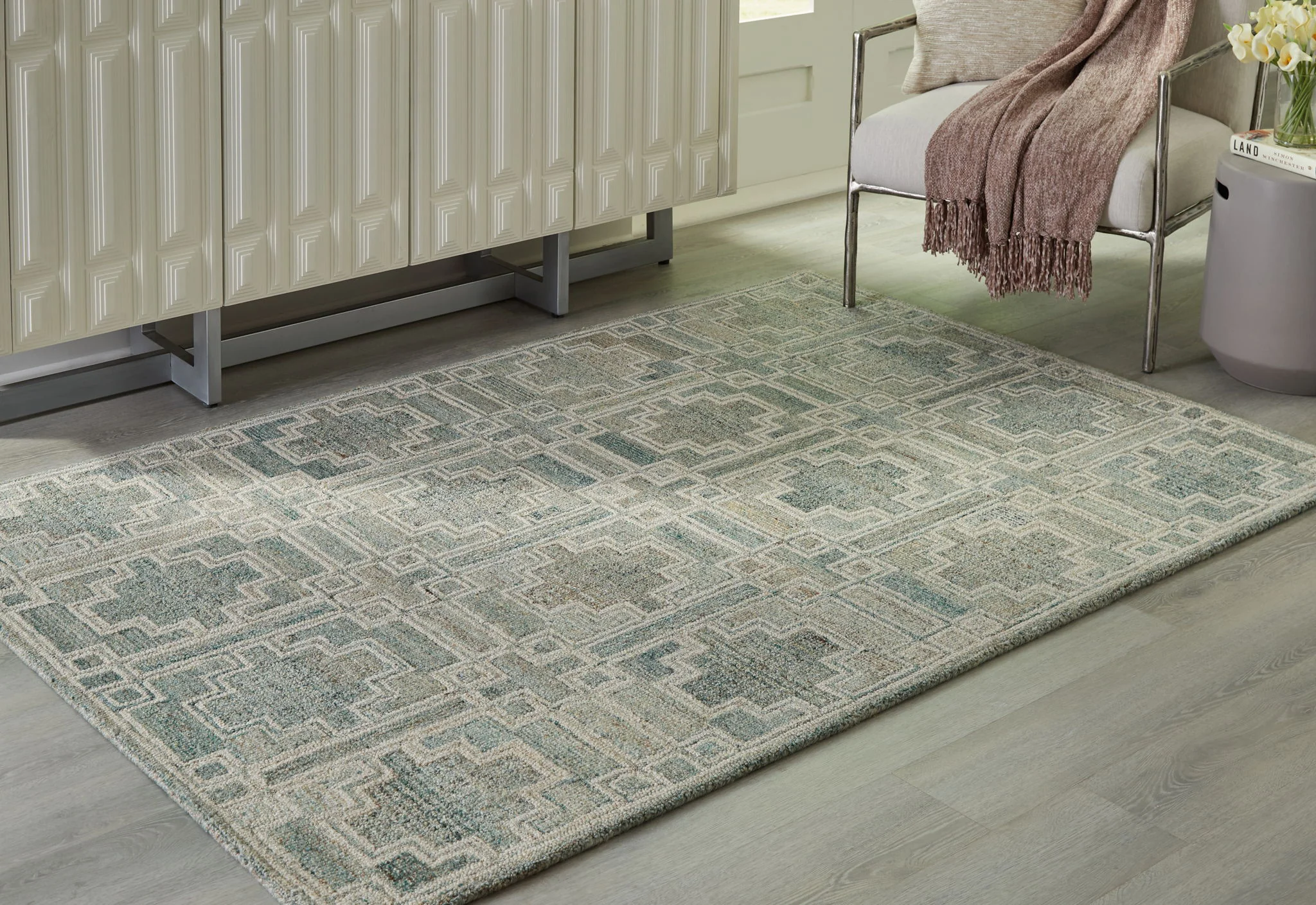 Jossland - Turquoise / Ivory - Medium Rug - 5' x 7' - Image 2