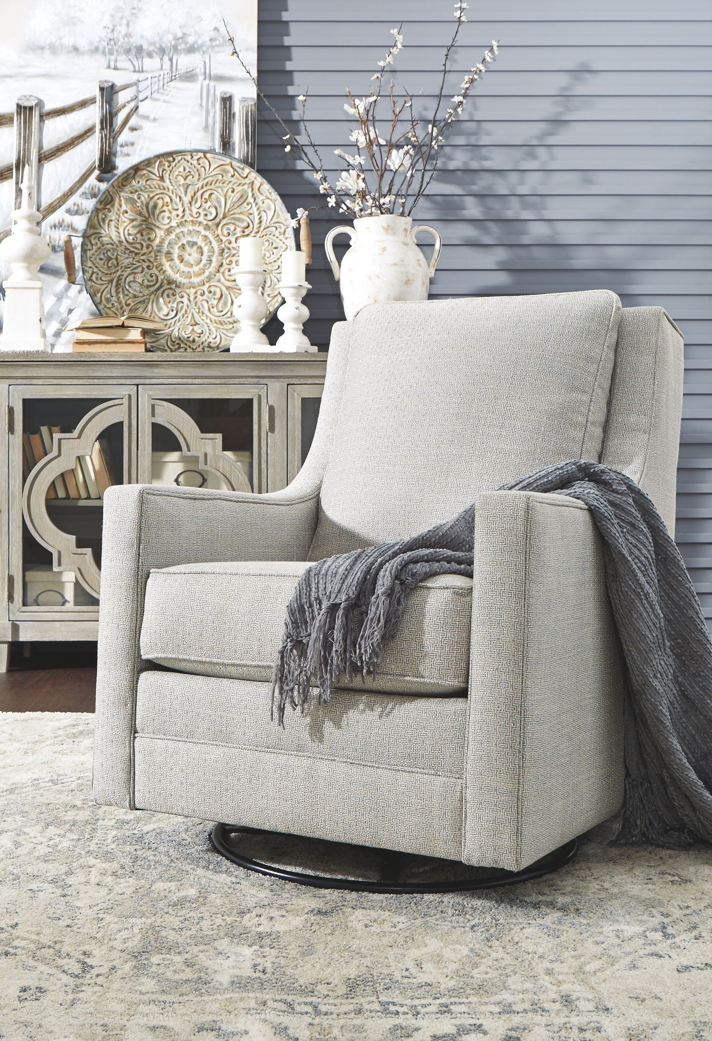 Kambria - Frost - Swivel Glider Accent Chair - Image 2