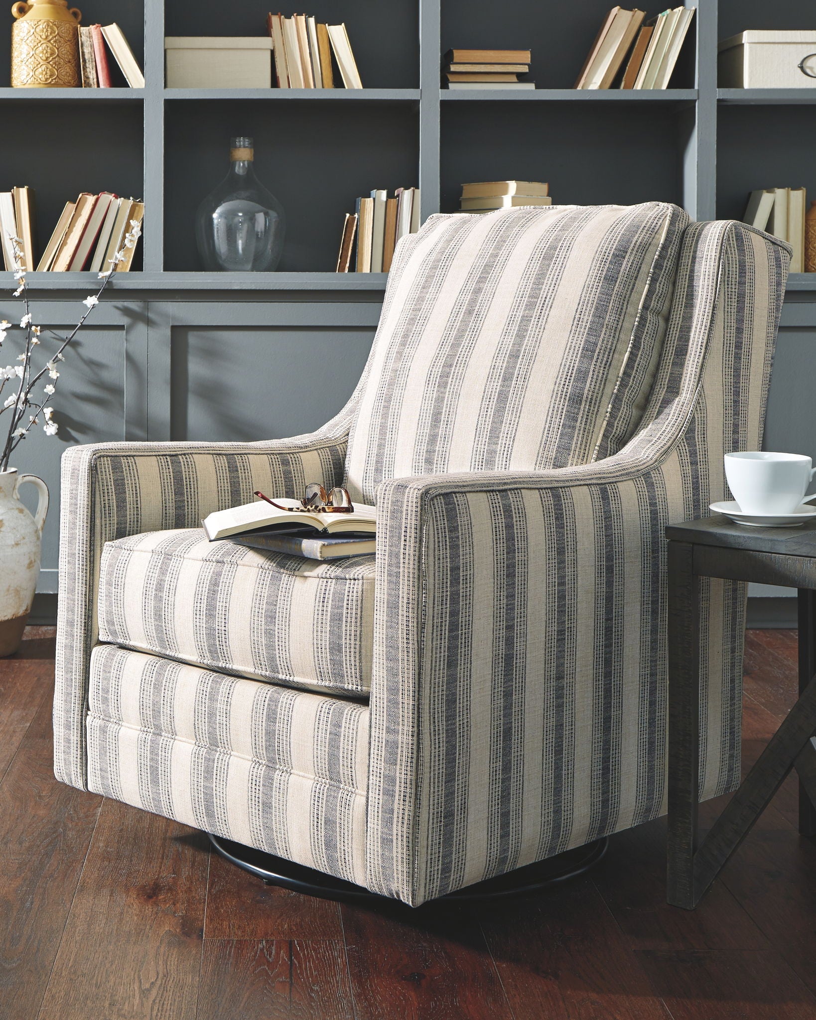 Kambria - Ivory / Black - Swivel Glider Accent Chair - Image 3