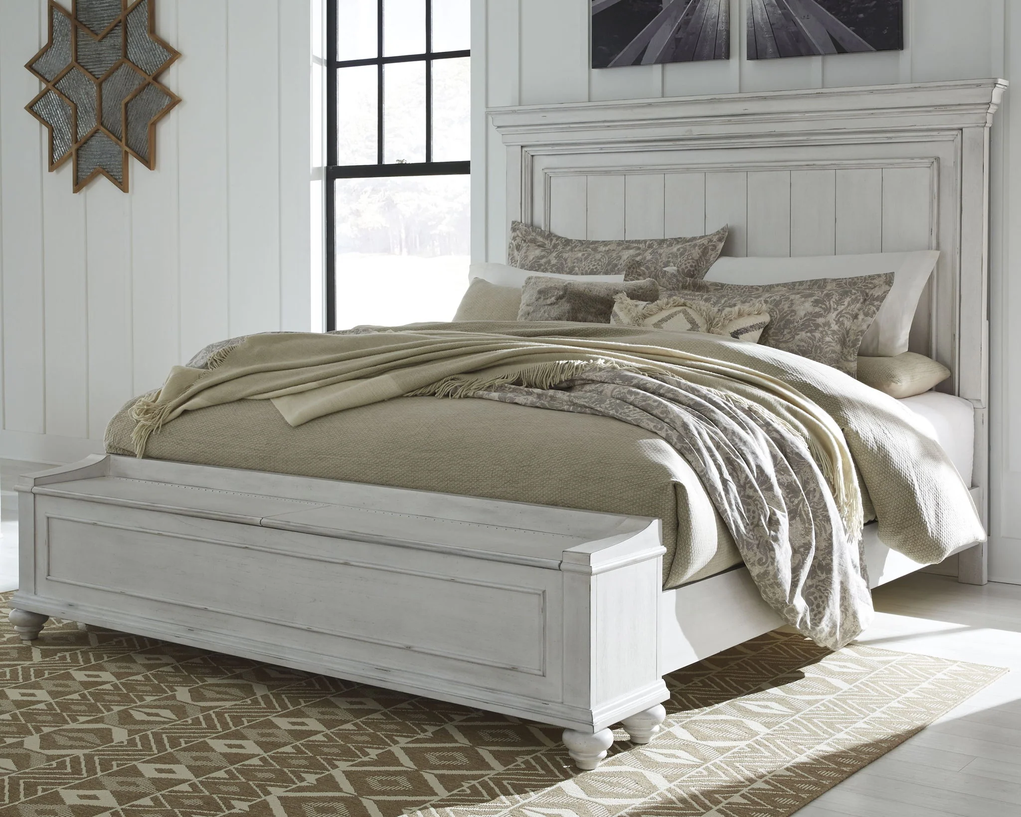 Kanwyn - Whitewash - California King Panel Bed With Storage Bench - Image 2