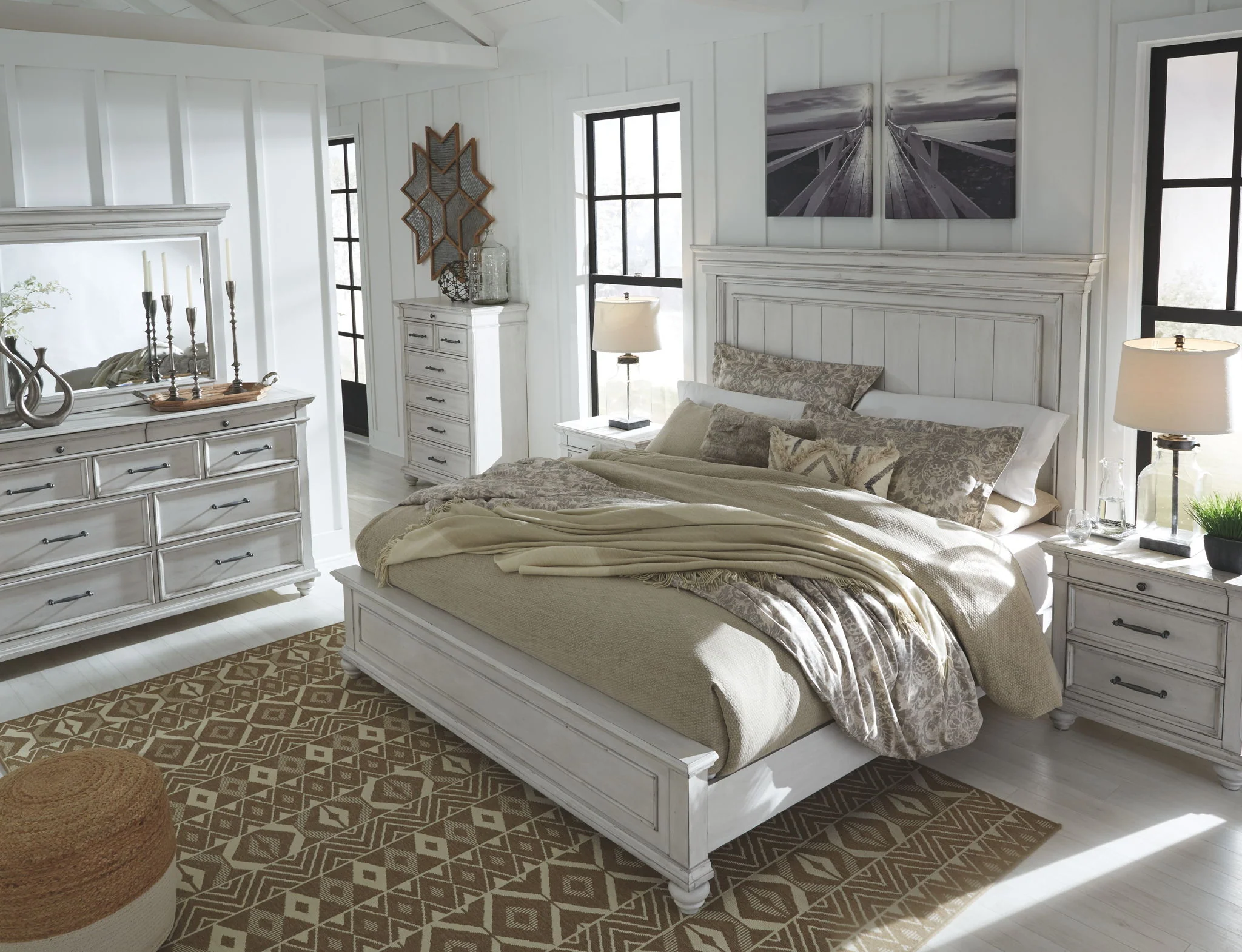 Kanwyn - Whitewash - King Panel Bed - Image 3