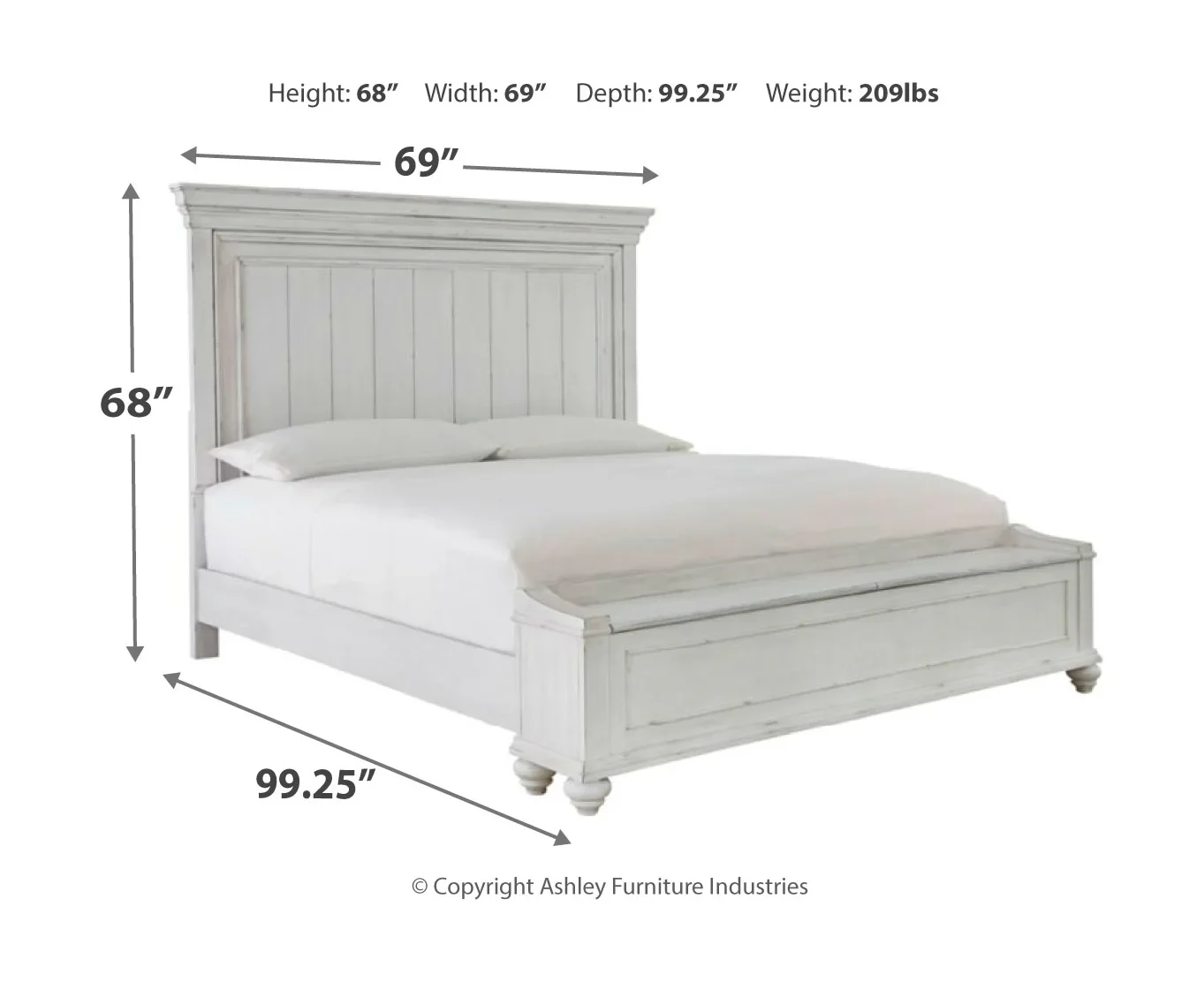 Kanwyn - Whitewash - Queen Panel Bed With Storage Bench - Image 4