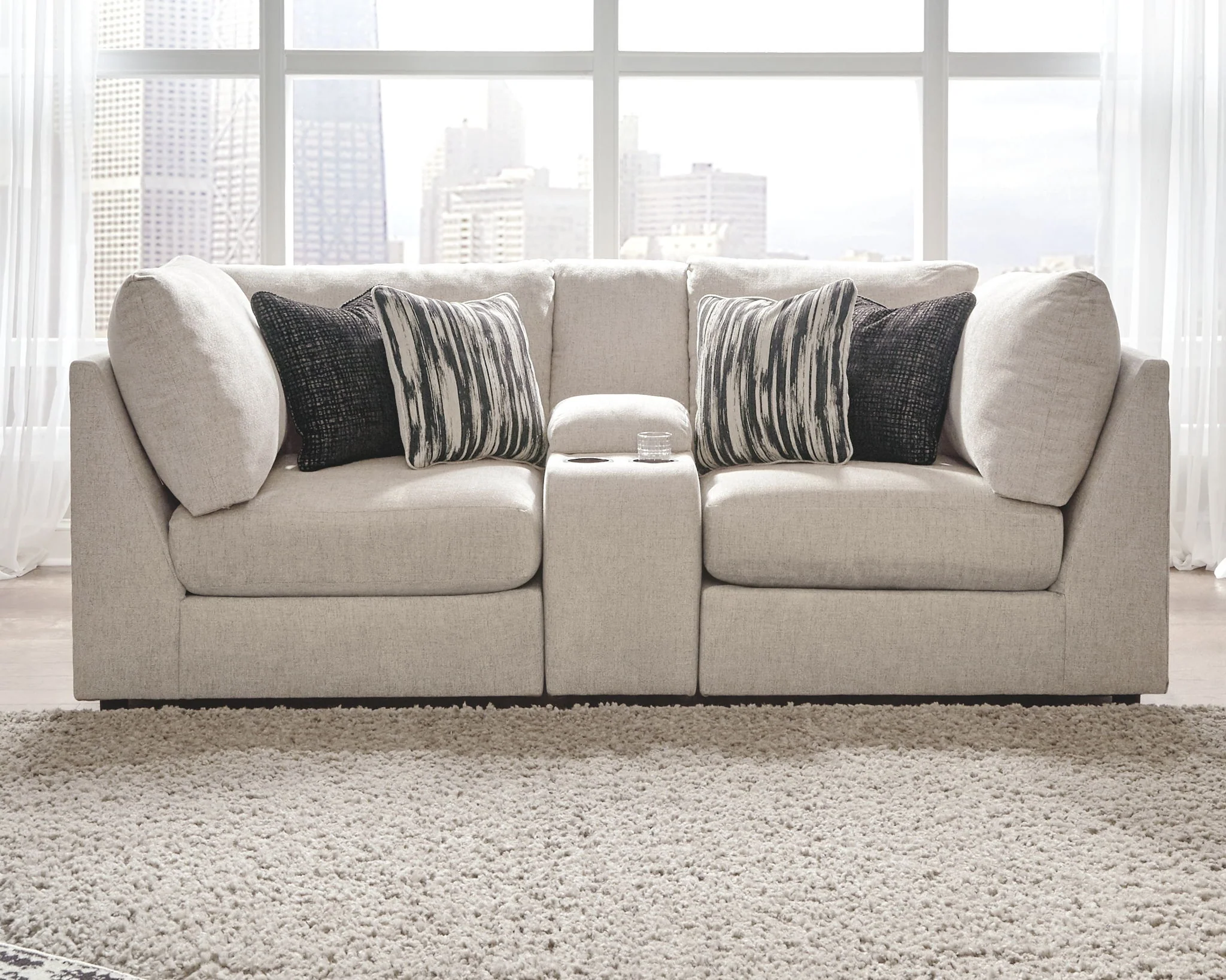 Kellway - Bisque - Loveseat With Console 3 Pc Sectional - Image 2