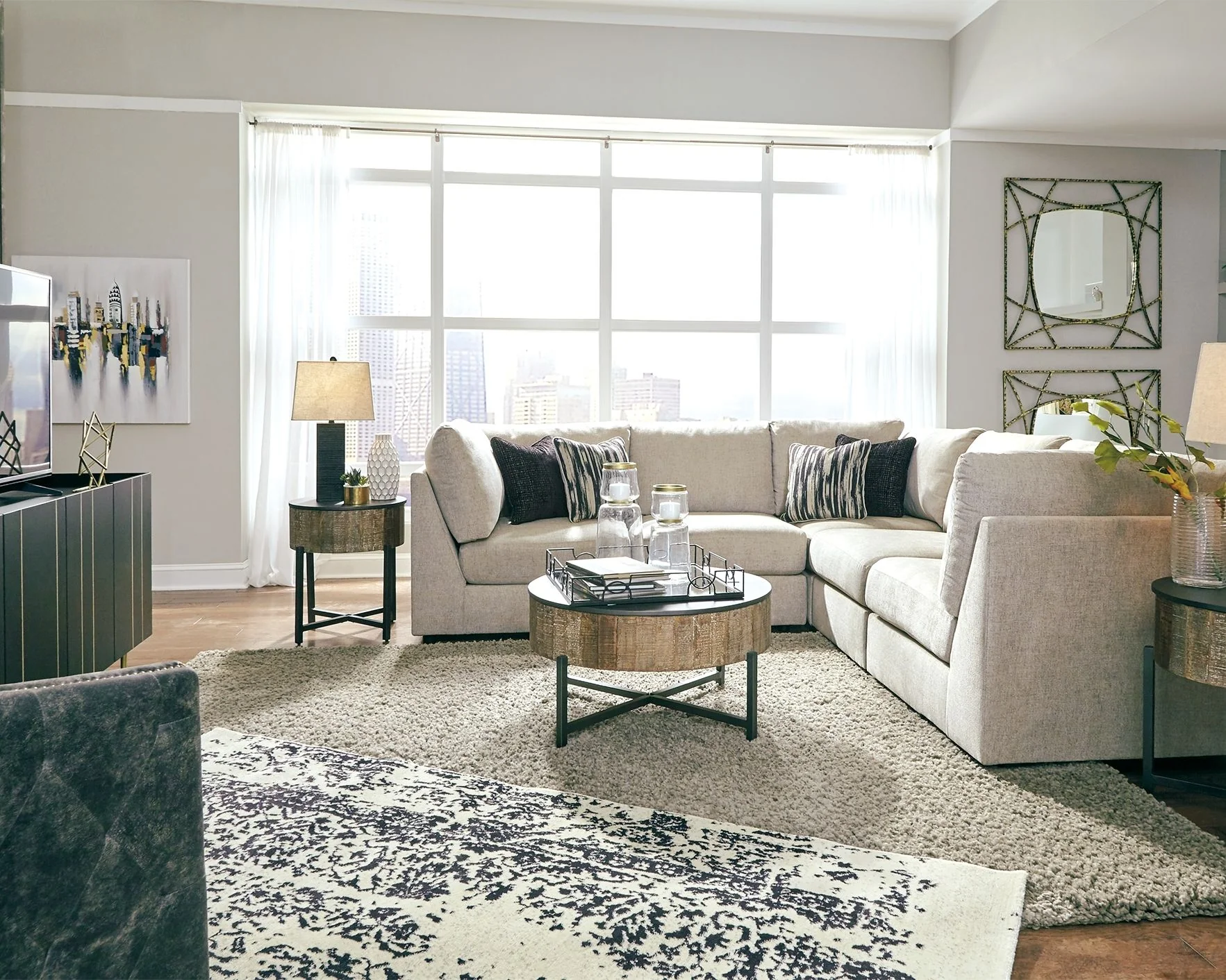 Kellway - Bisque - Armless Chairs Corner 5 Pc Sectional - Image 2
