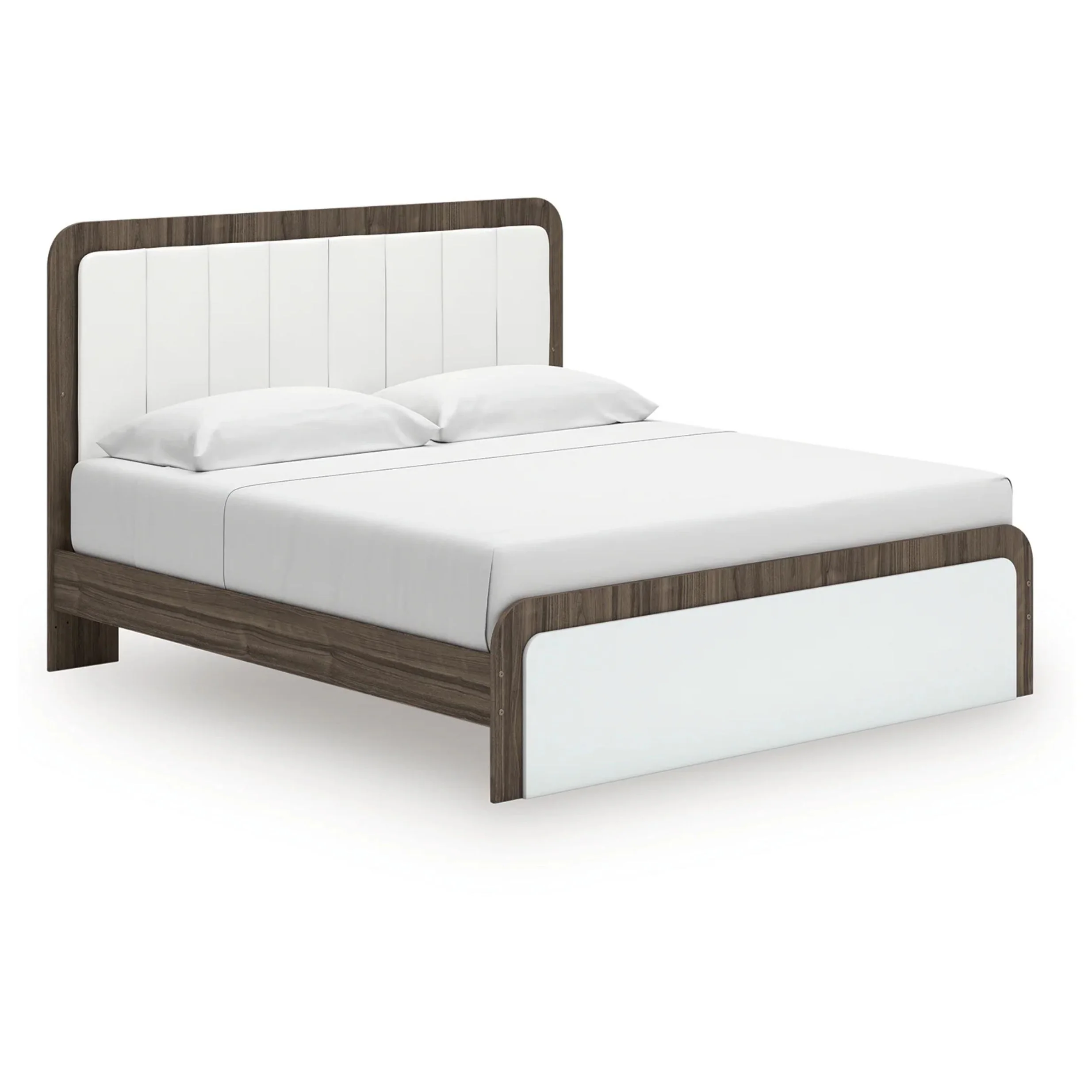 Kendanport - King Upholstered Bed - White / Brown