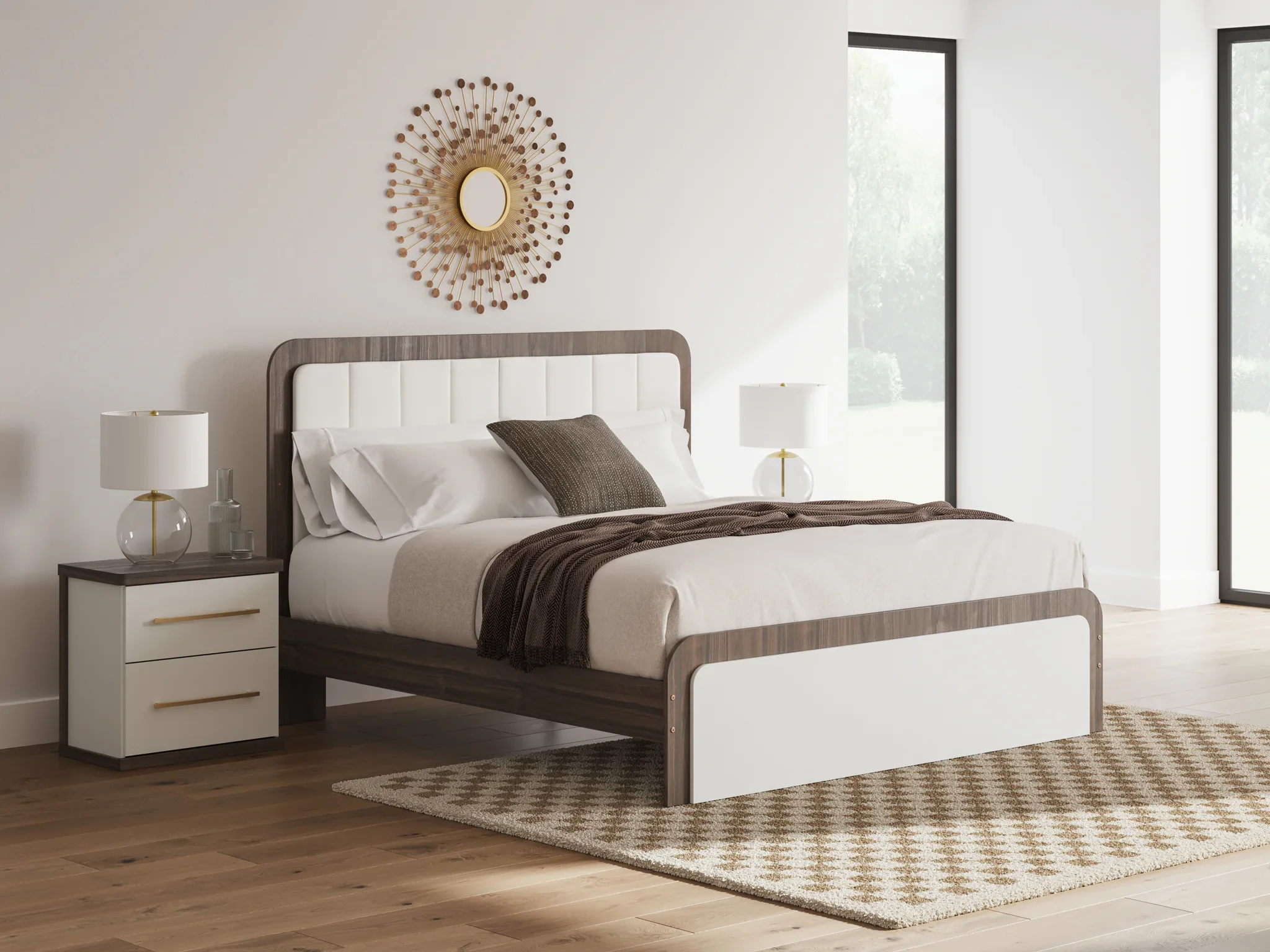 Kendanport - King Upholstered Bed - White / Brown - Image 2