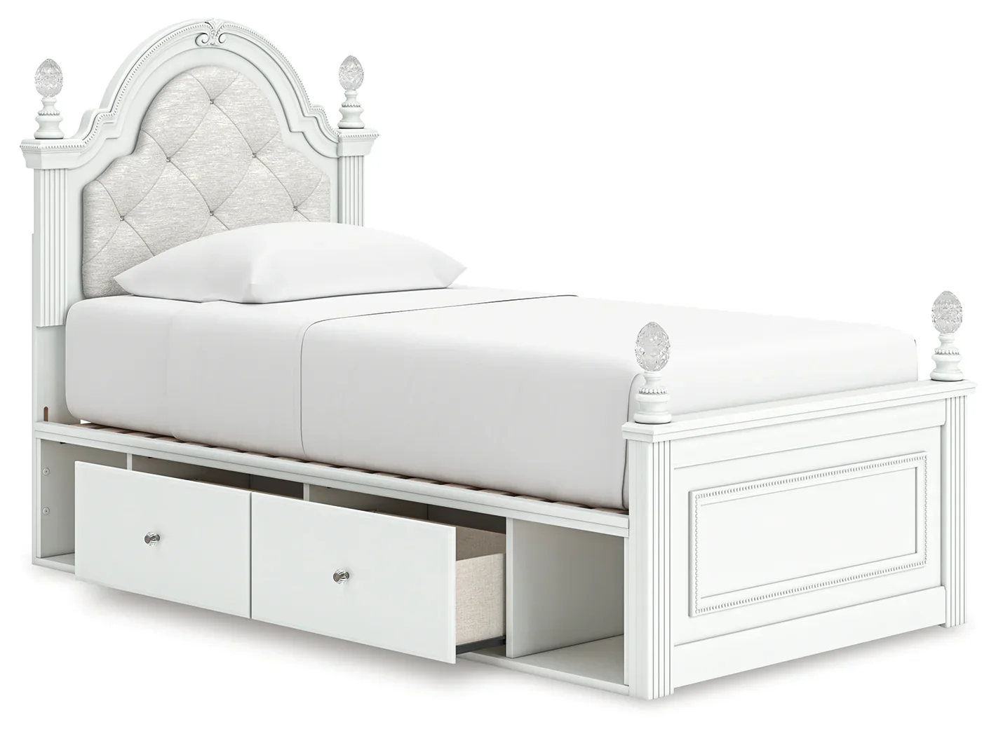 Kozlani - Twin Upholstered Panel Storage Bed - White - Image 2