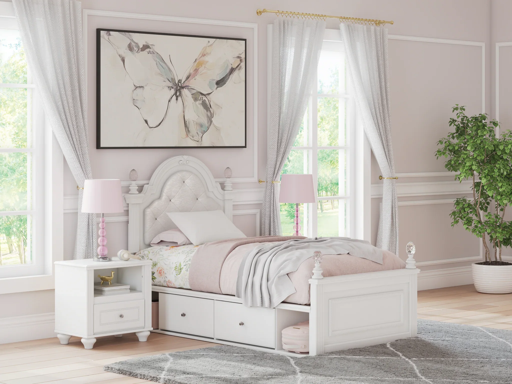 Kozlani - Twin Upholstered Panel Storage Bed - White - Image 4