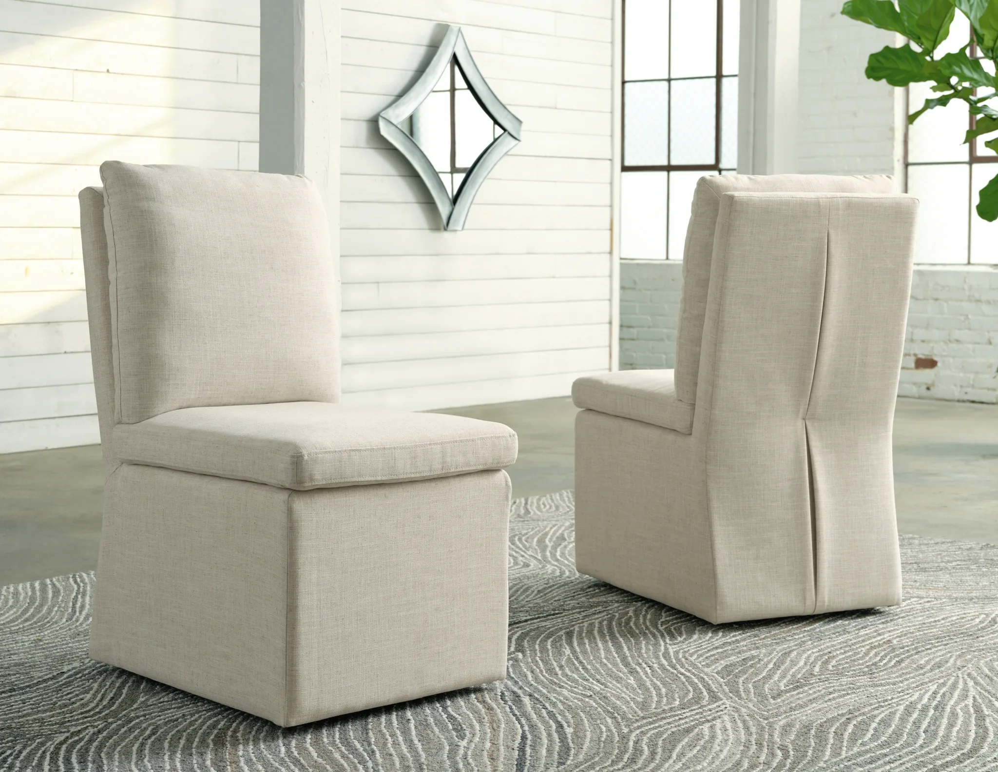 Krystanza - Weathered Gray - 10 Pc. - Dining Room Table, 8 Oatmeal Side Chairs, Server - Image 3