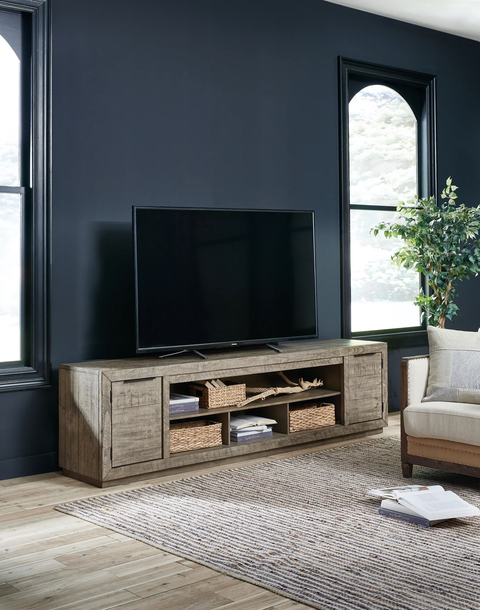 Krystanza - Weathered Gray - TV Stand With Wide Fireplace Insert - Image 3