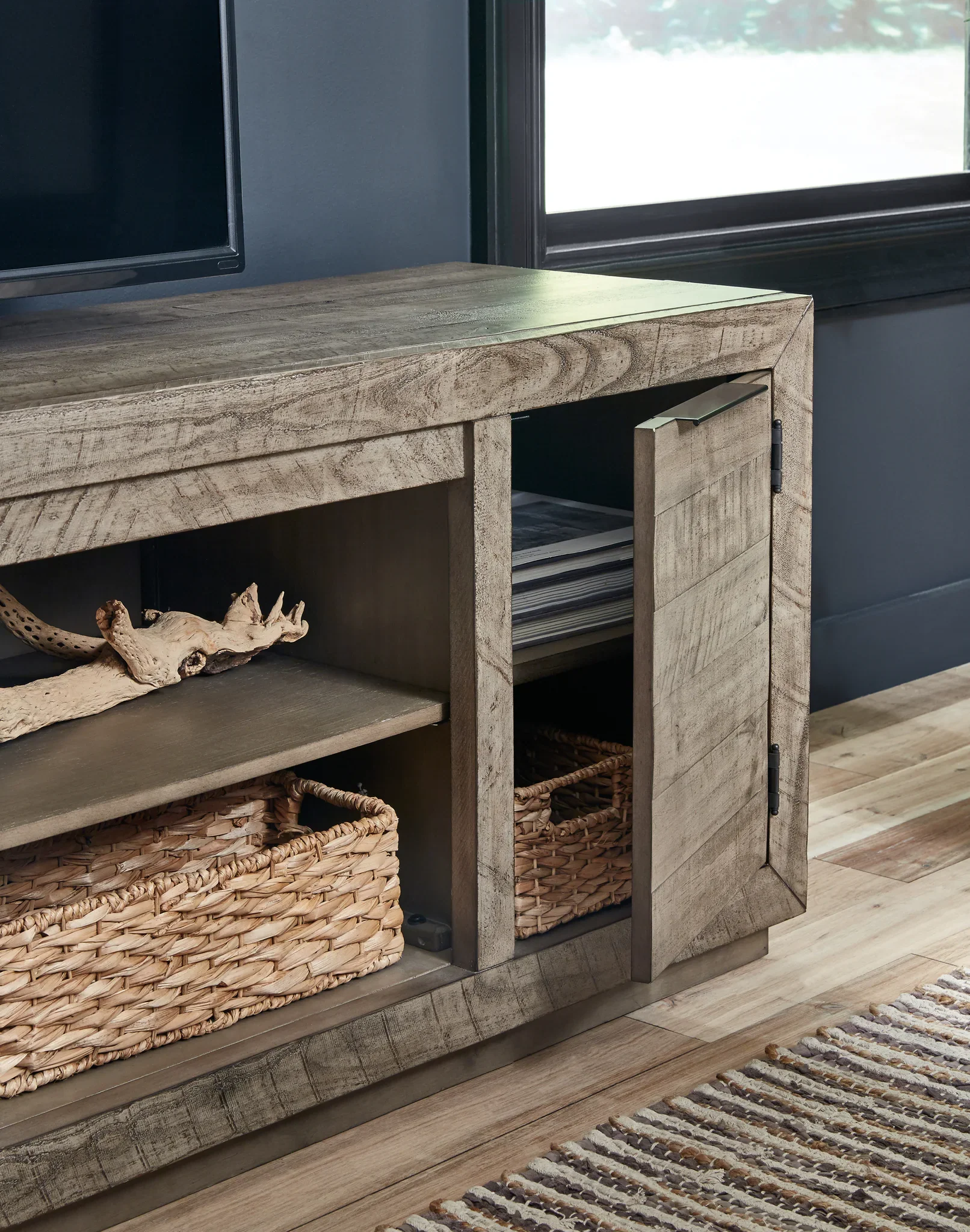 Krystanza - Weathered Gray - TV Stand With Wide Fireplace Insert - Image 6