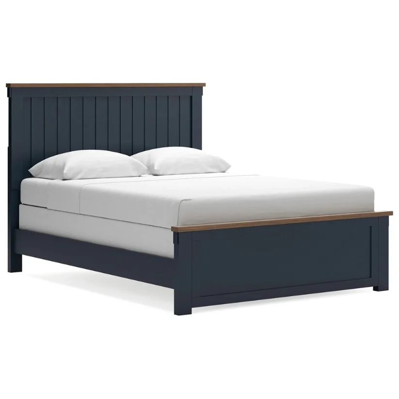 Landocken - Brown / Blue - Queen Panel Bed