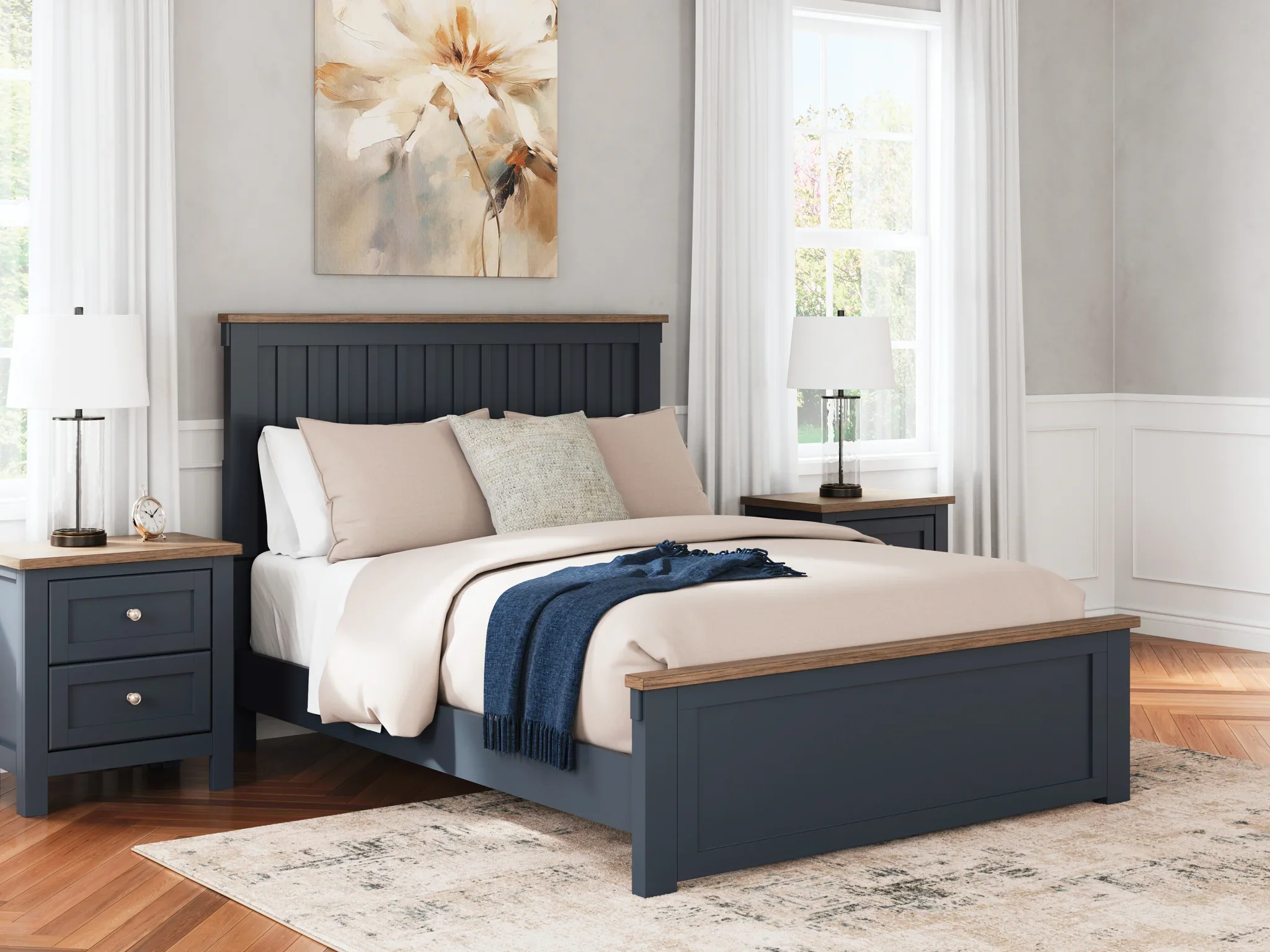 Landocken - Brown / Blue - Queen Panel Bed - Image 2