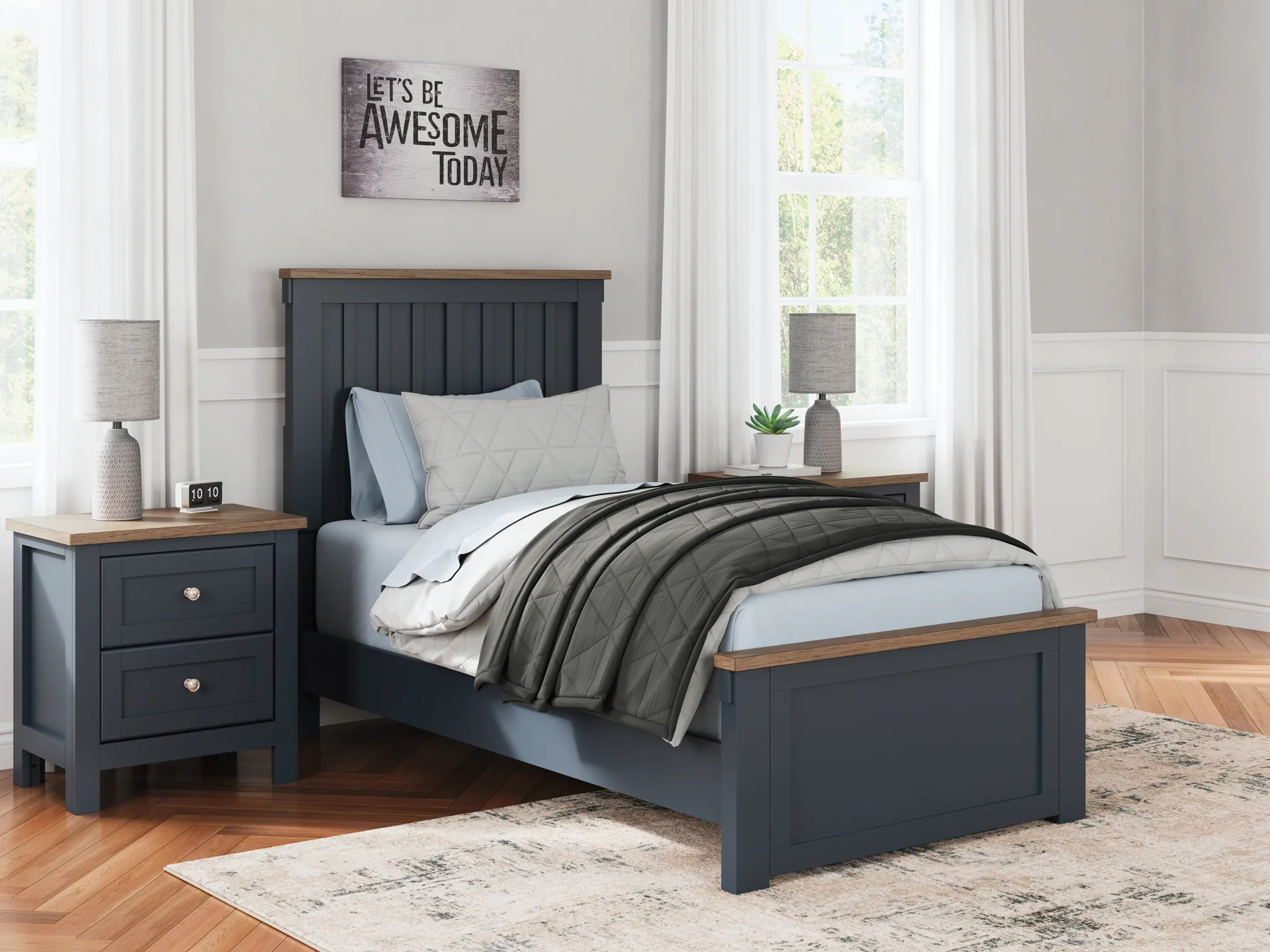 Landocken - Brown / Blue - Twin Panel Bed - Image 2