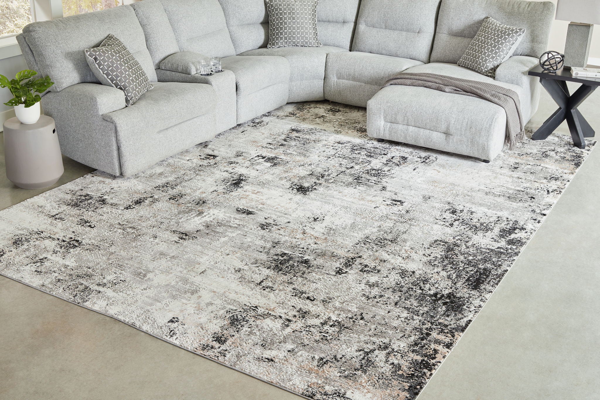 Langwell - Black / Gray / White - Extra Large Rug - 10' x 14' - Image 2