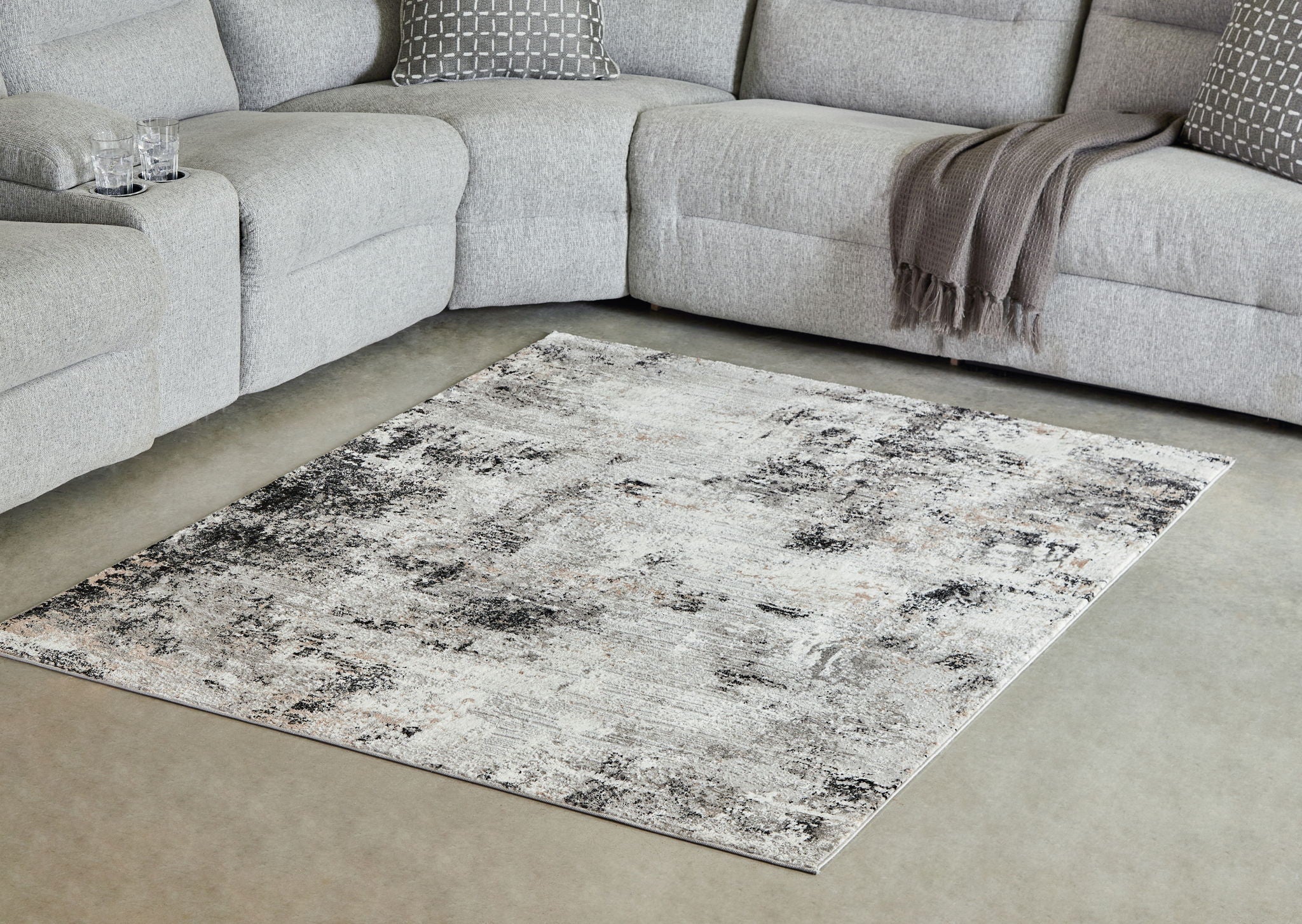 Langwell - Black / Gray / White - Medium Rug - 5' x 7' - Image 2