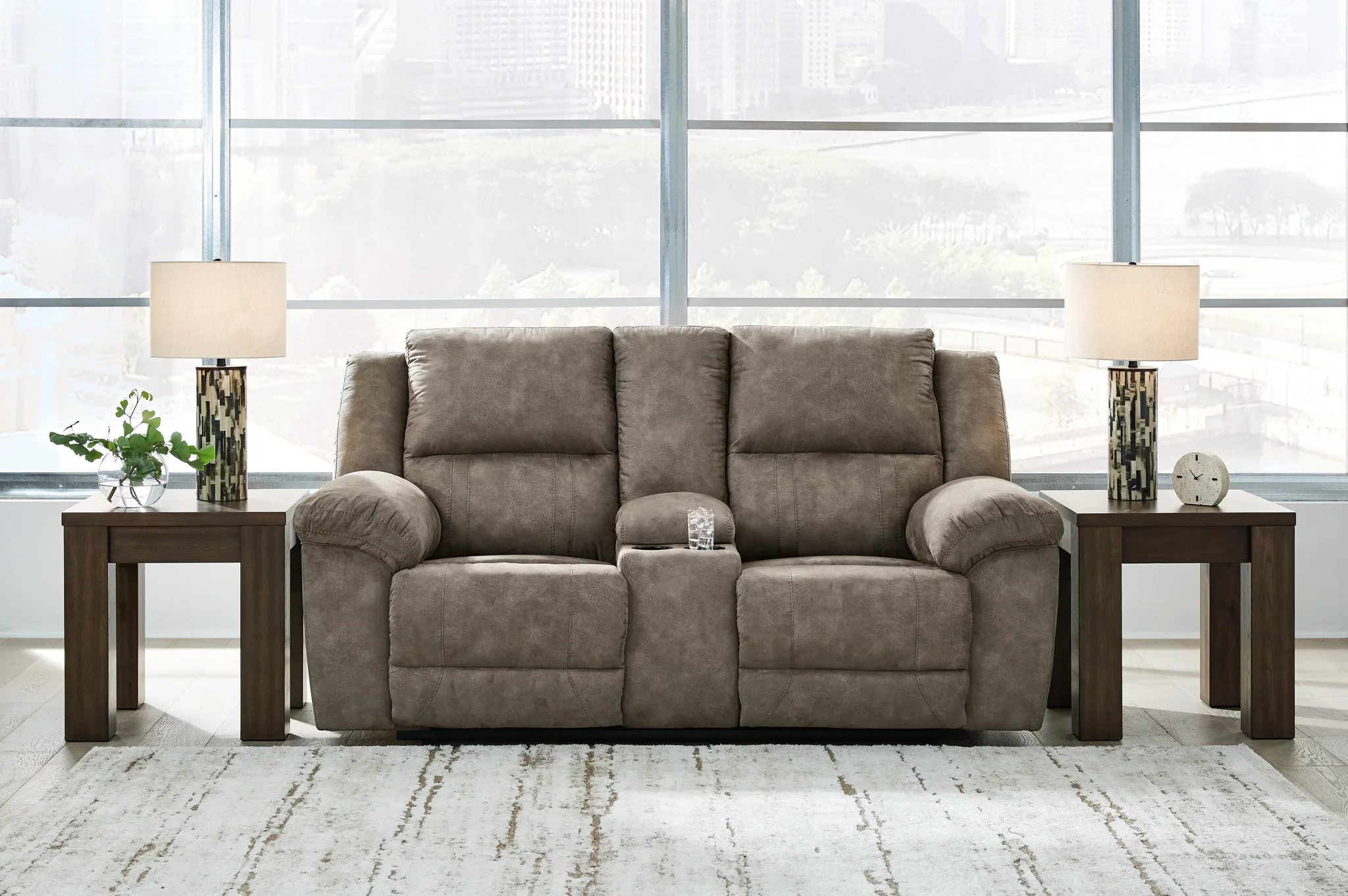 Laresview - Fossil - Dbl Reclining Loveseat With Console - Image 6