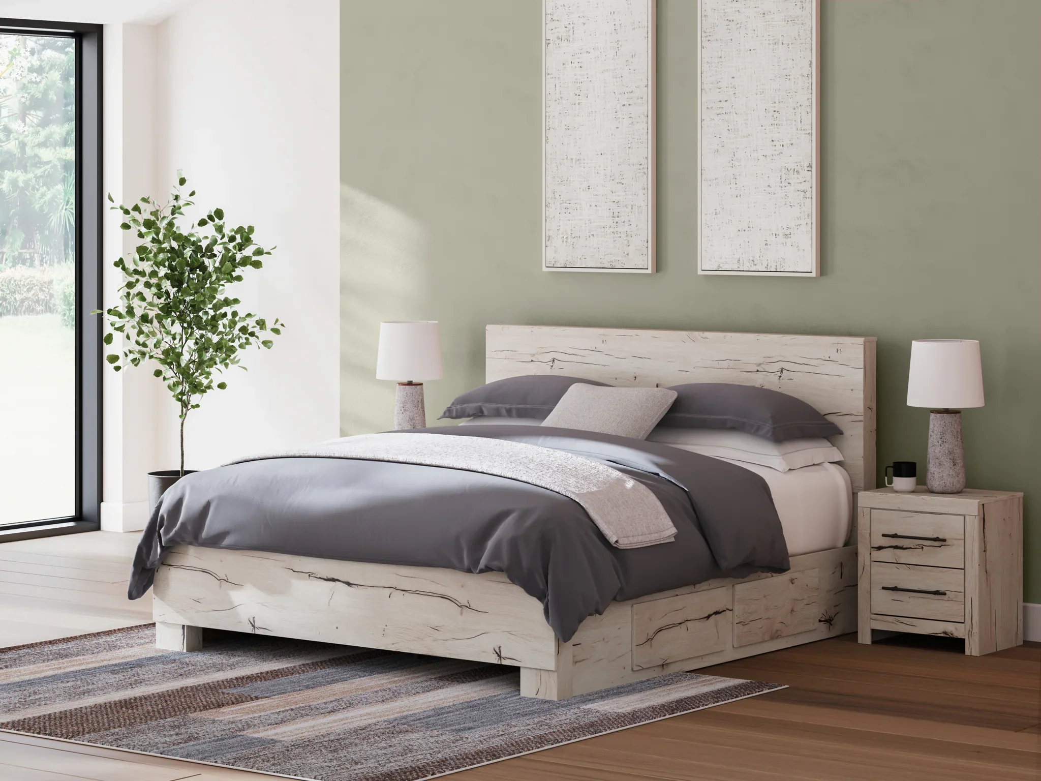 Lawroy - Light Natural - King Panel Bed With 2 Under Bed Storage Units - Image 2