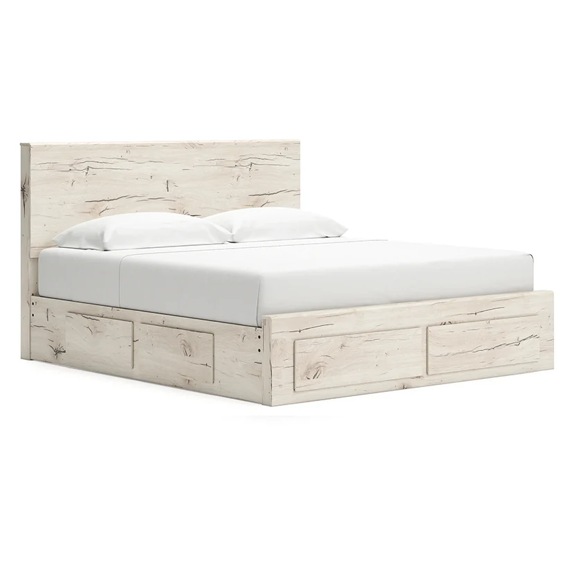 Lawroy - Light Natural - King Panel Bed With Storage Footboard And 2 Under Bed Storage Units