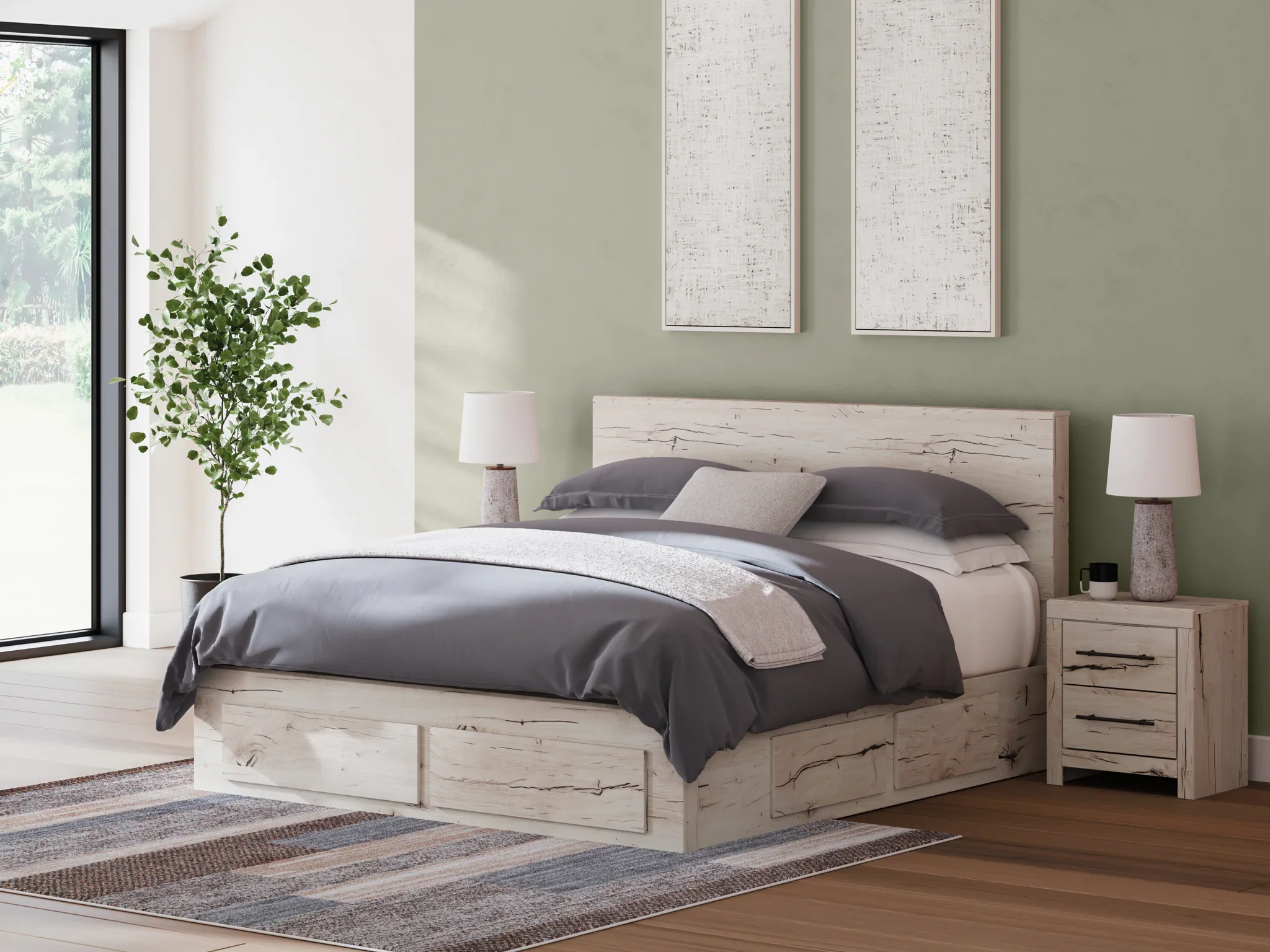 Lawroy - Light Natural - King Panel Bed With Storage Footboard And 2 Under Bed Storage Units - Image 2