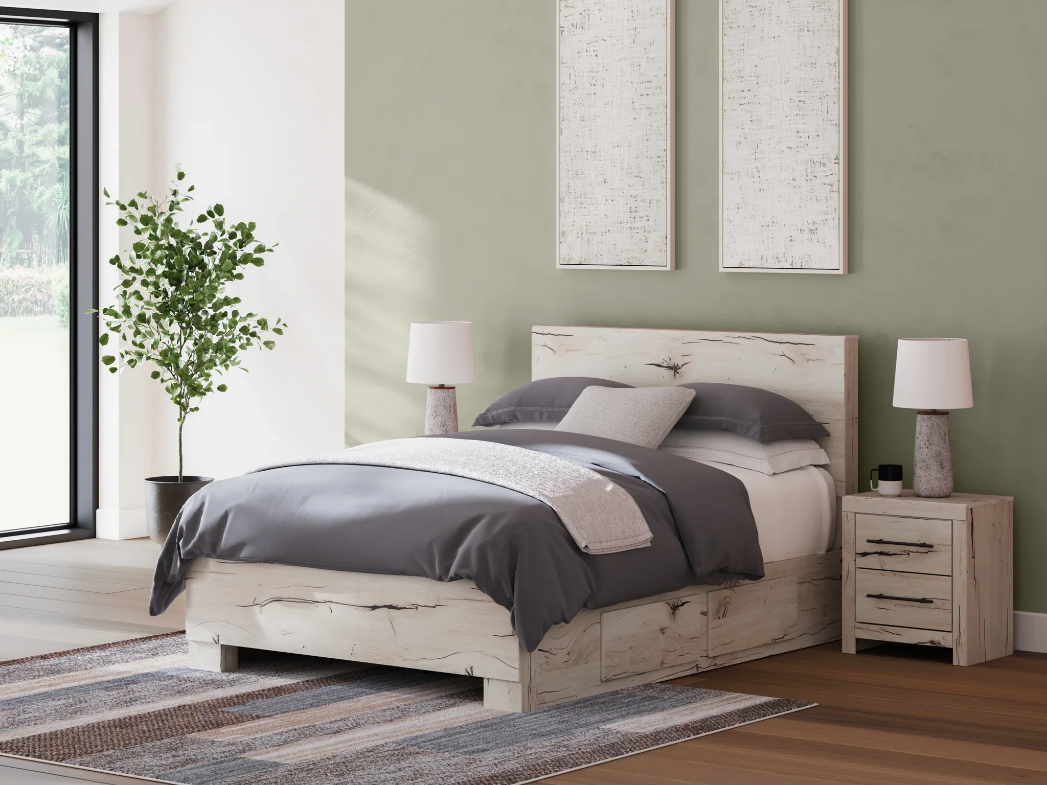 Lawroy - Light Natural - Queen Panel Bed With 2 Under Bed Storage Units - Image 2