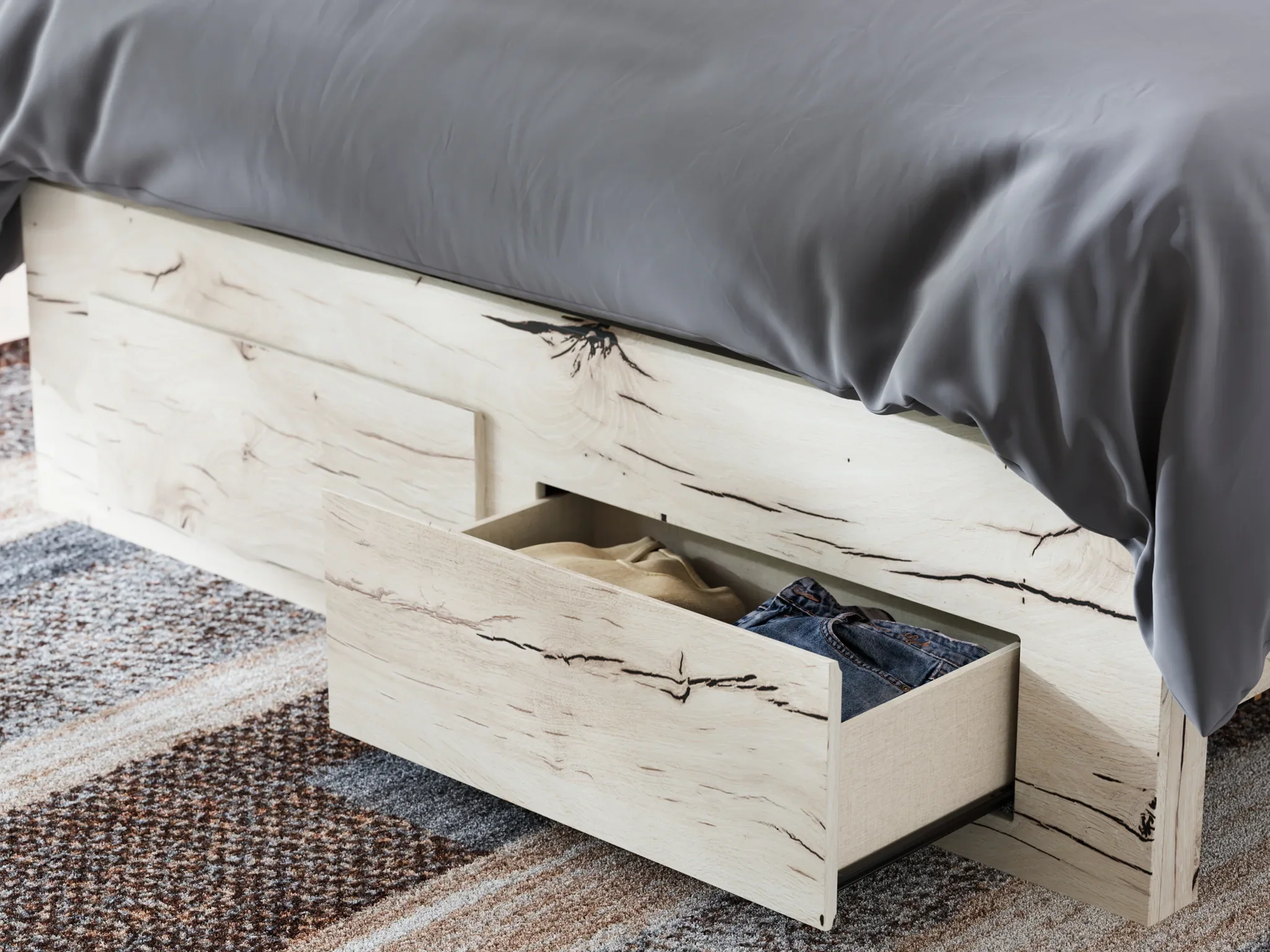 Lawroy - Light Natural - Queen Panel Bed With Storage Footboard - Image 11