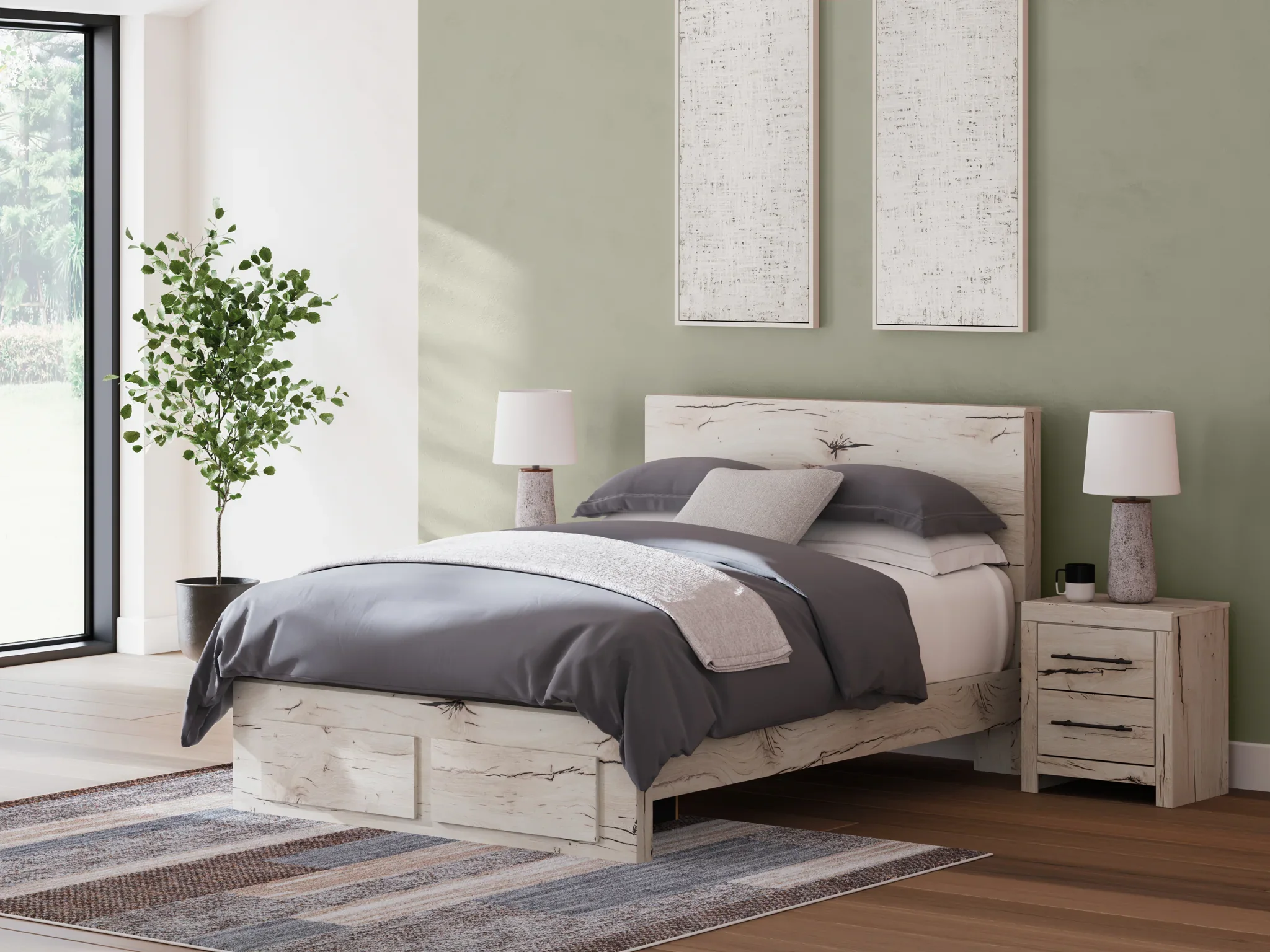 Lawroy - Light Natural - Queen Panel Bed With Storage Footboard - Image 2