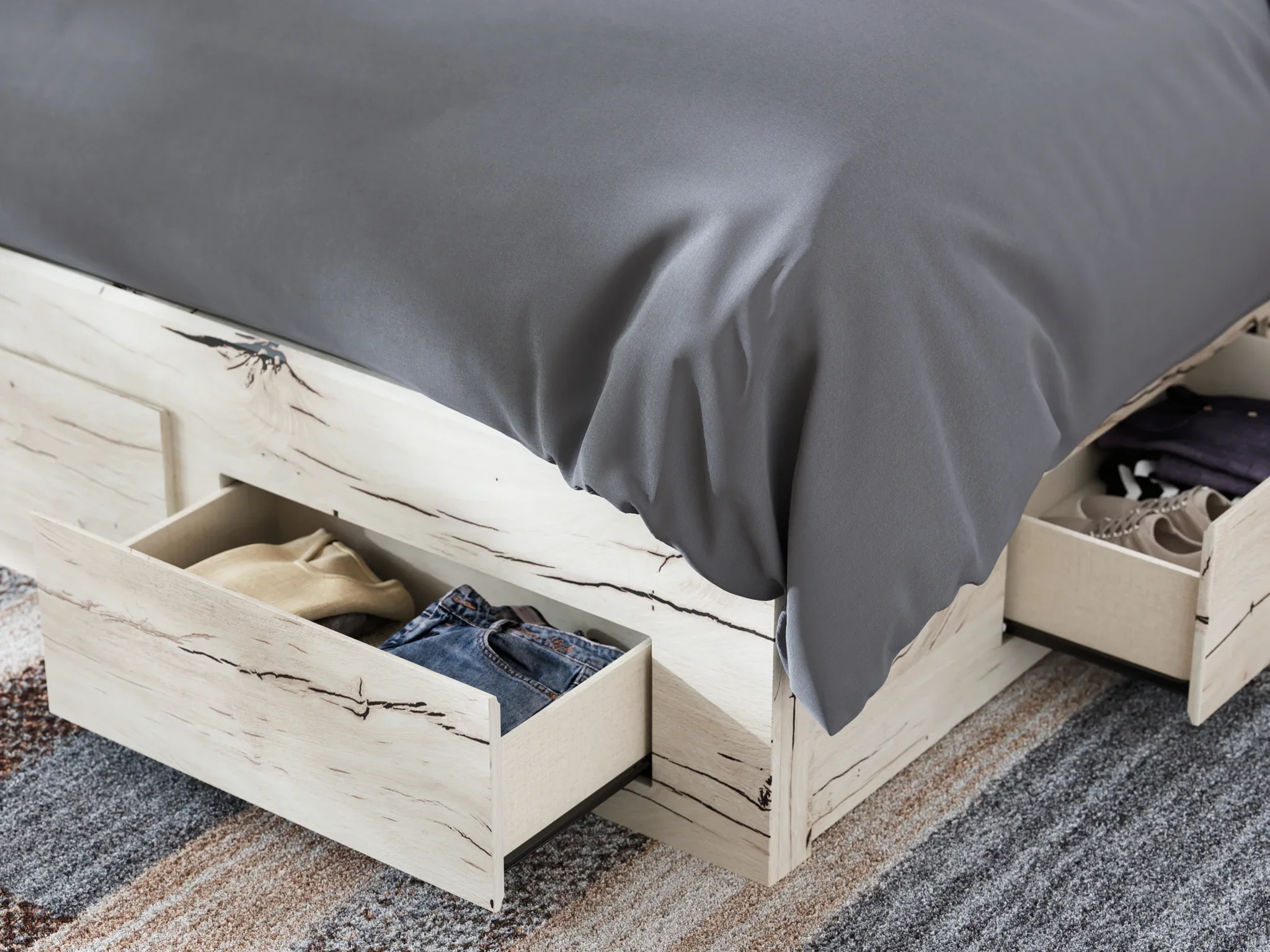 Lawroy - Light Natural - Queen Panel Bed With Storage Footboard And 2 Under Bed Storage Units - Image 12