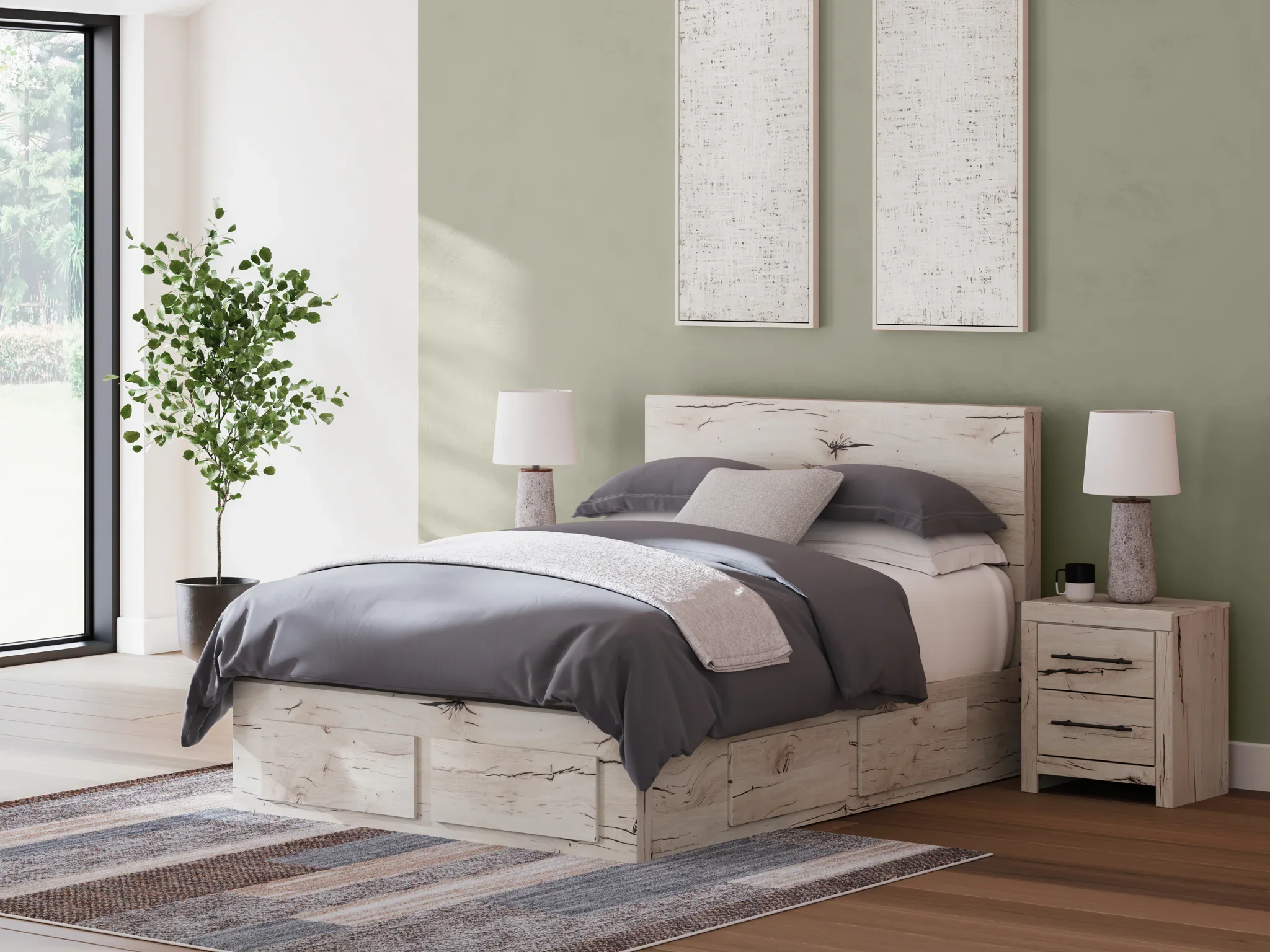 Lawroy - Light Natural - Queen Panel Bed With Storage Footboard And 2 Under Bed Storage Units - Image 2