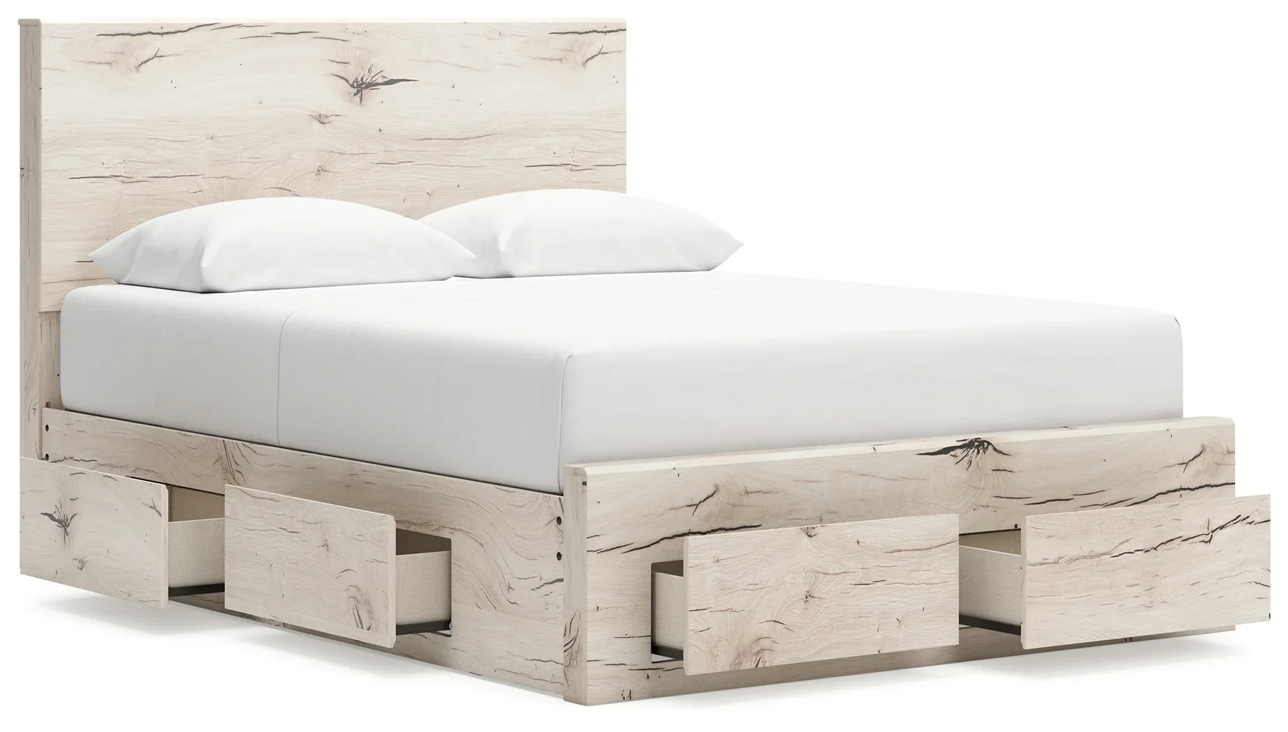 Lawroy - Light Natural - Queen Panel Bed With Storage Footboard And 2 Under Bed Storage Units - Image 3
