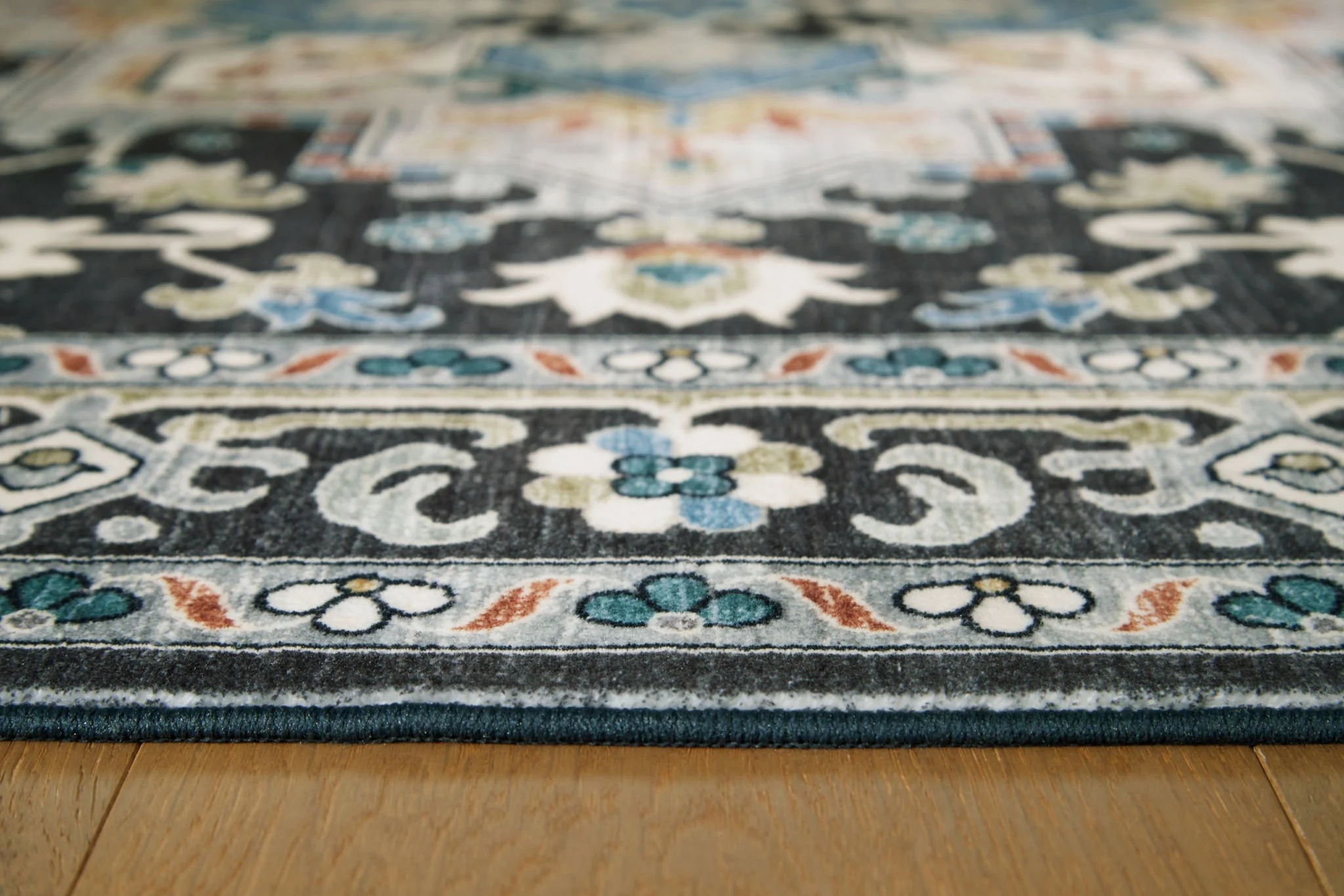 Leningston - Black / Cream / Blue - Washable Medium Rug - 5' x 7' - Image 3