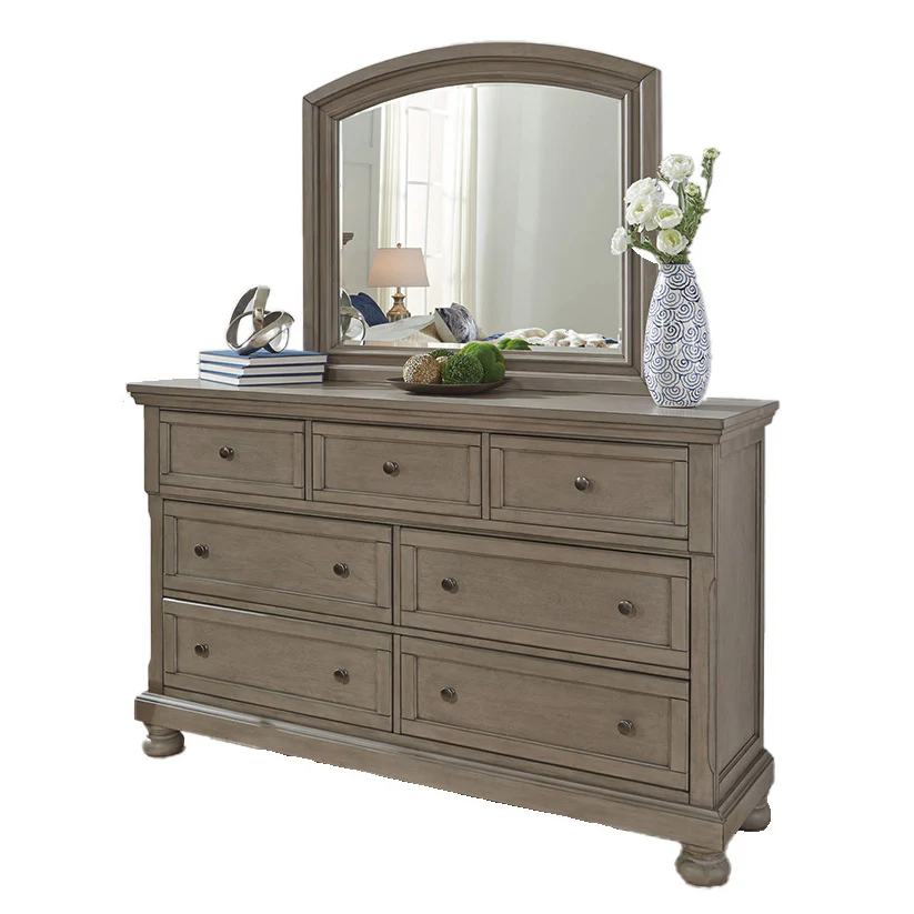 Lettner - Light Gray - 7 Drawer Dresser, Mirror