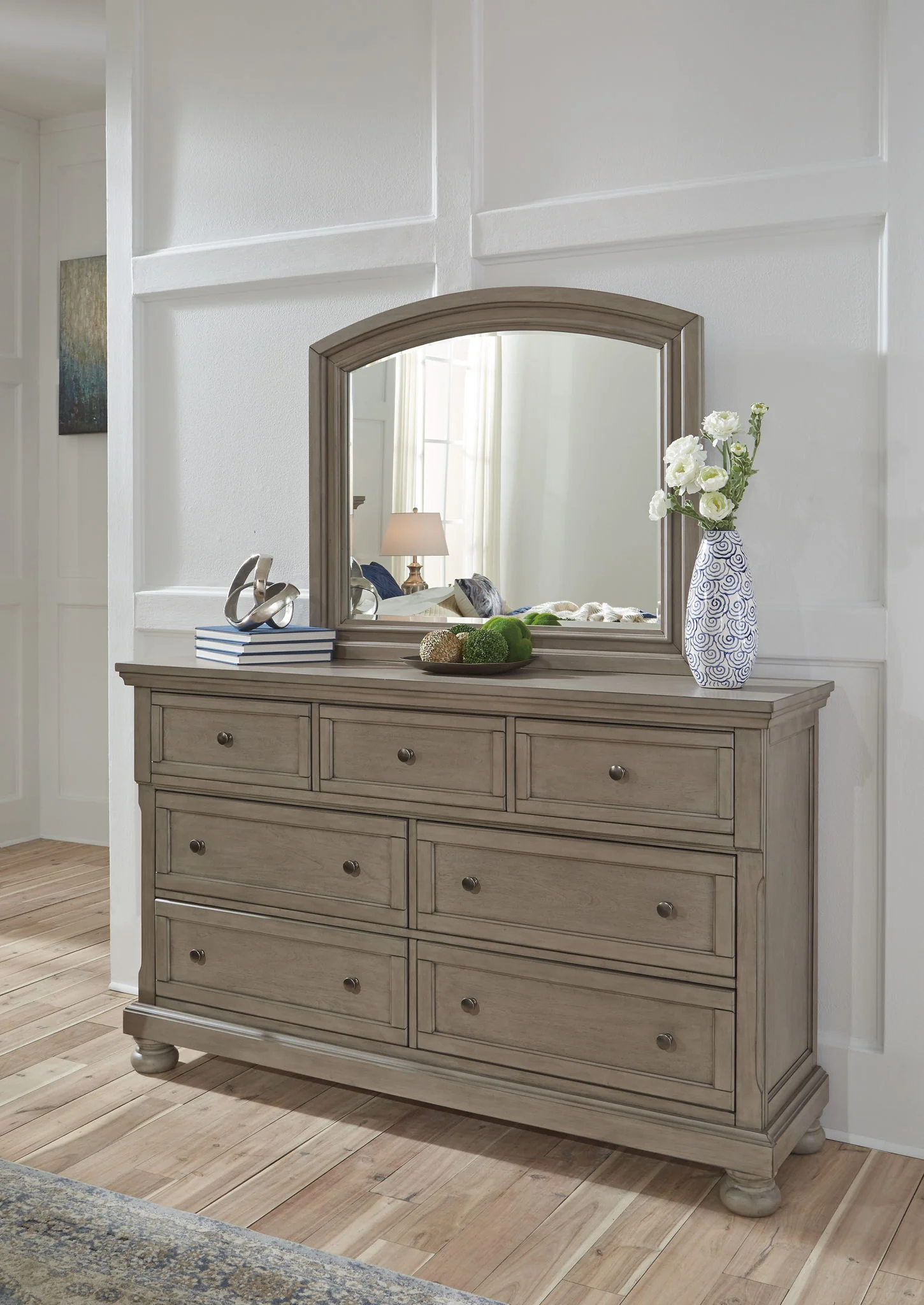 Lettner - Light Gray - 7 Drawer Dresser, Mirror - Image 2