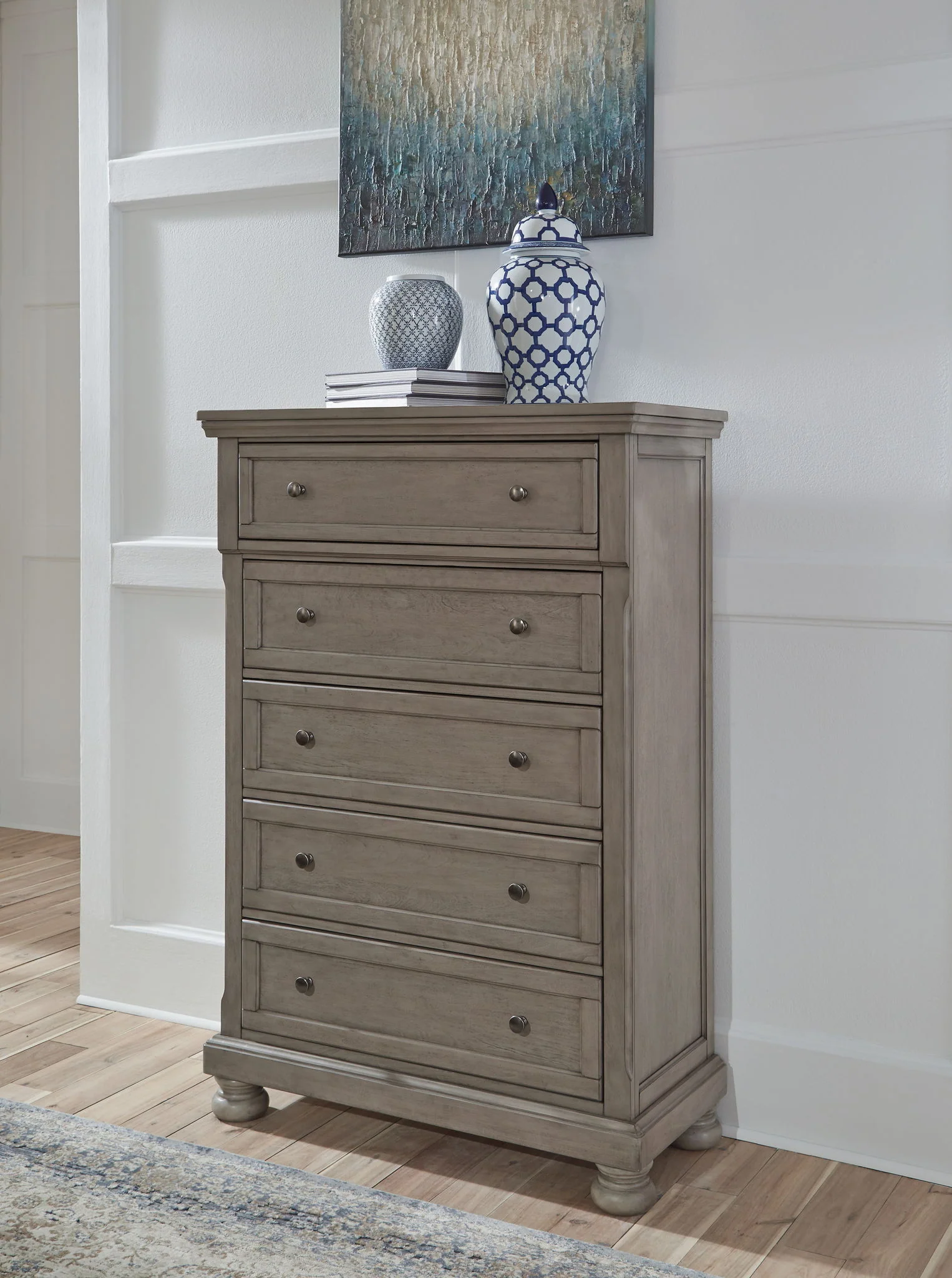 Lettner - Light Gray - Five Drawer Chest - 2-handles - Image 2